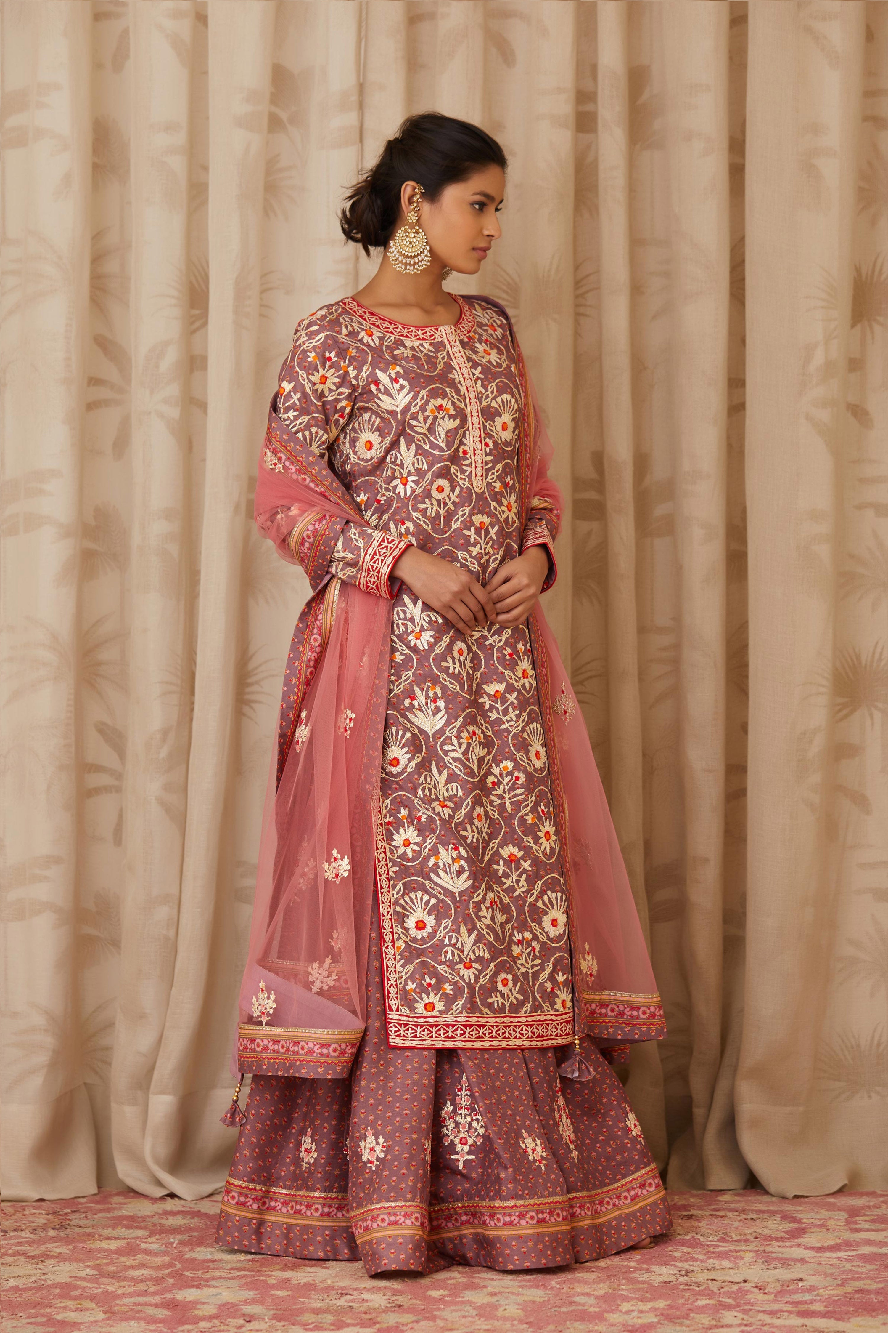 Neutral Lavender Kurta Skirt Set