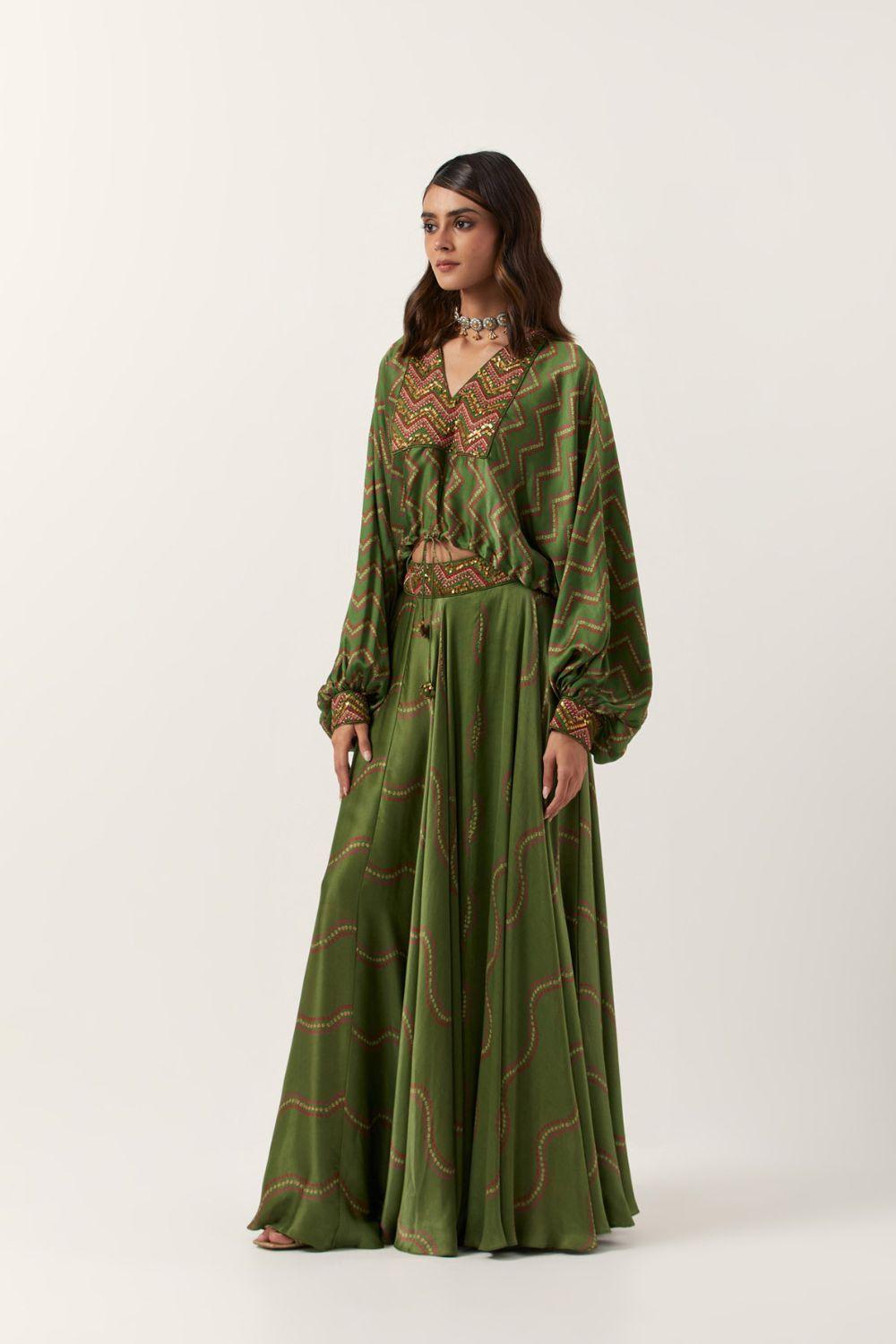 Pickle Green Top Paired With Skirt