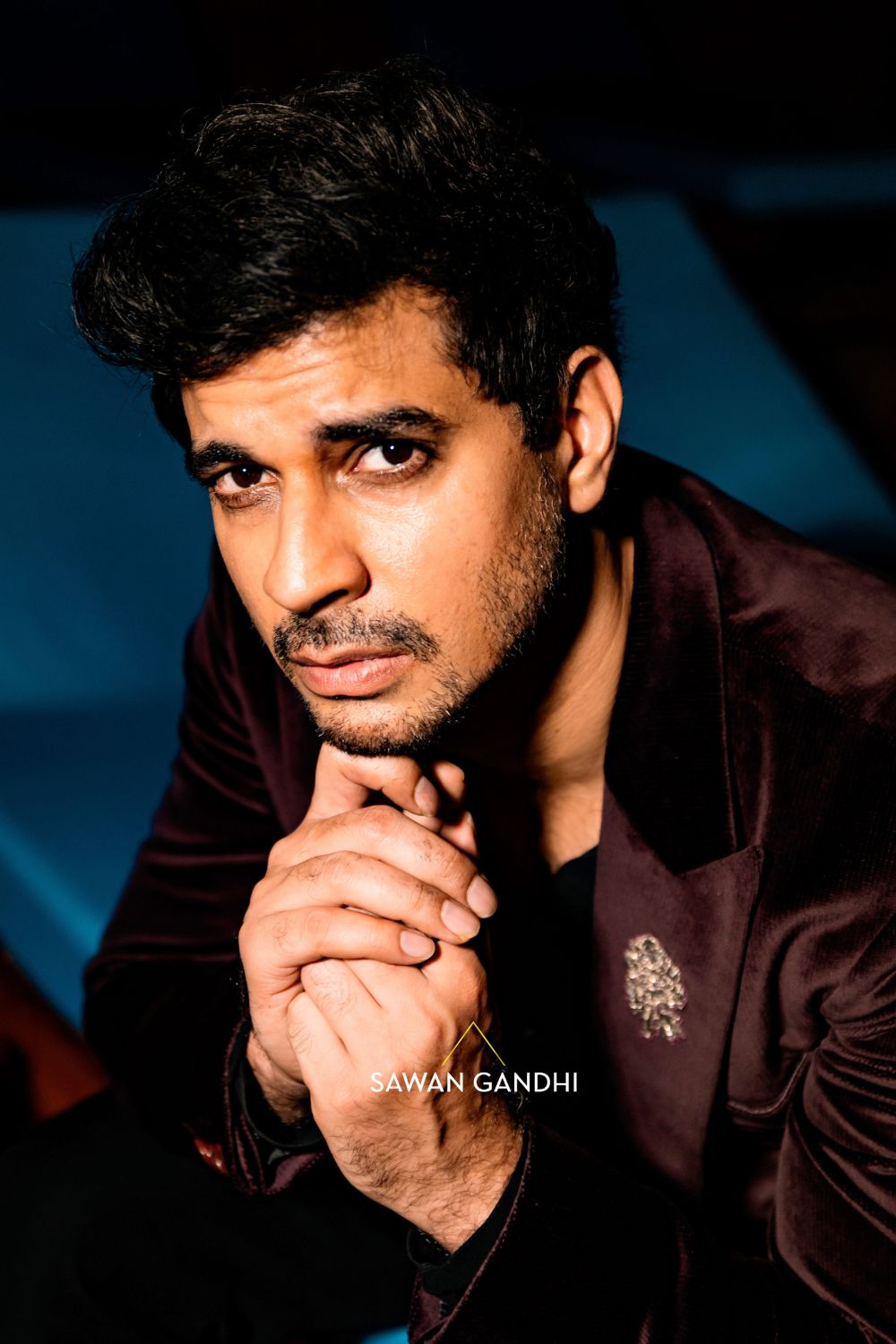 Tahir Raj Bhasin in Wine velvet jacket