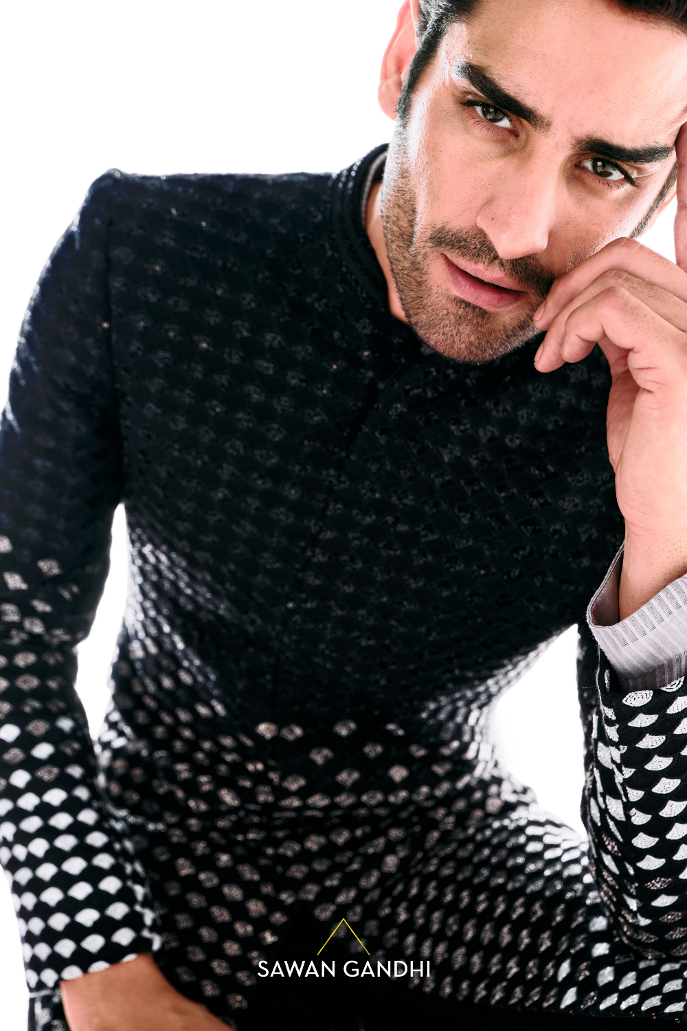 Black to silver ombre sherwani