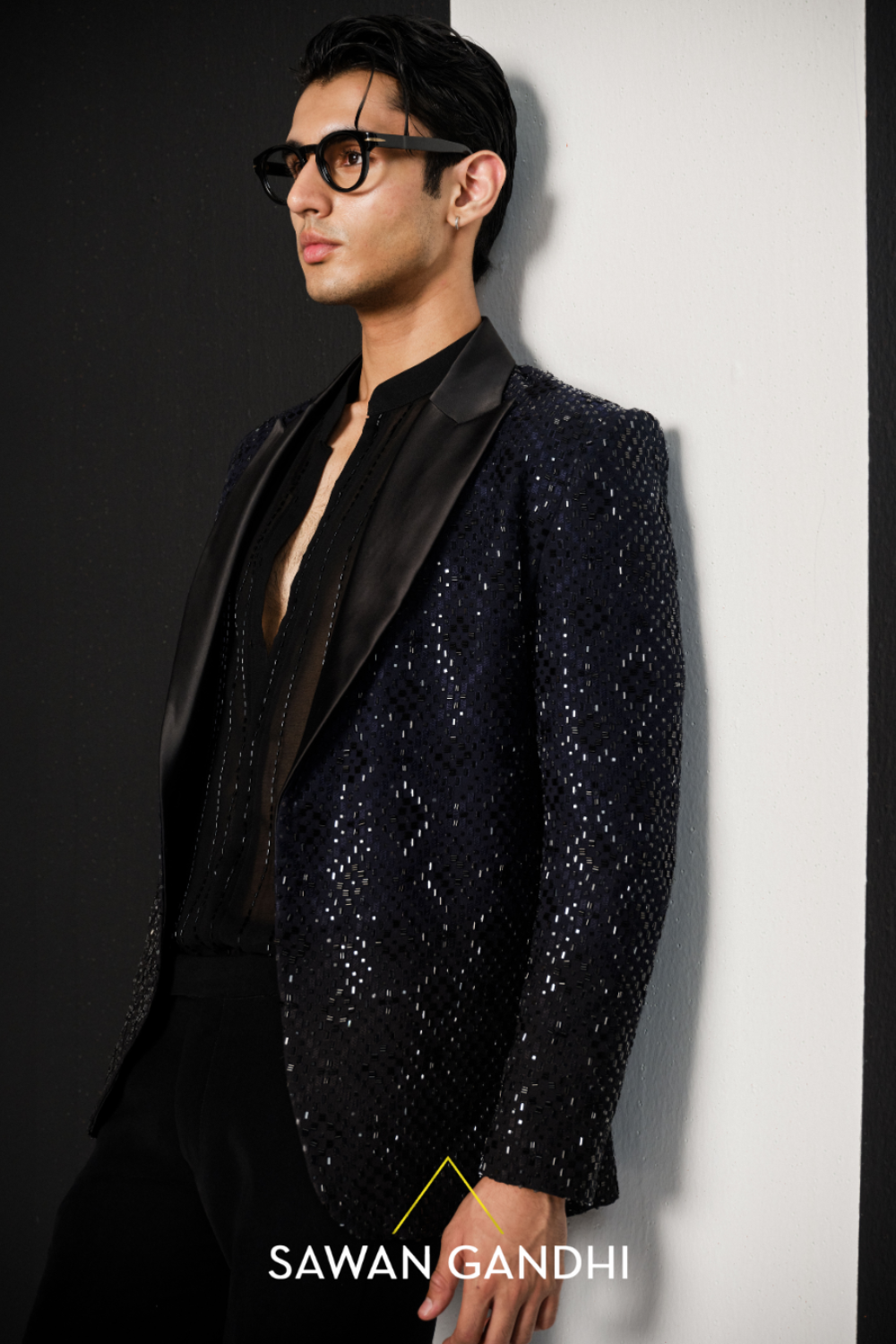 Navy blue cutdana jacket