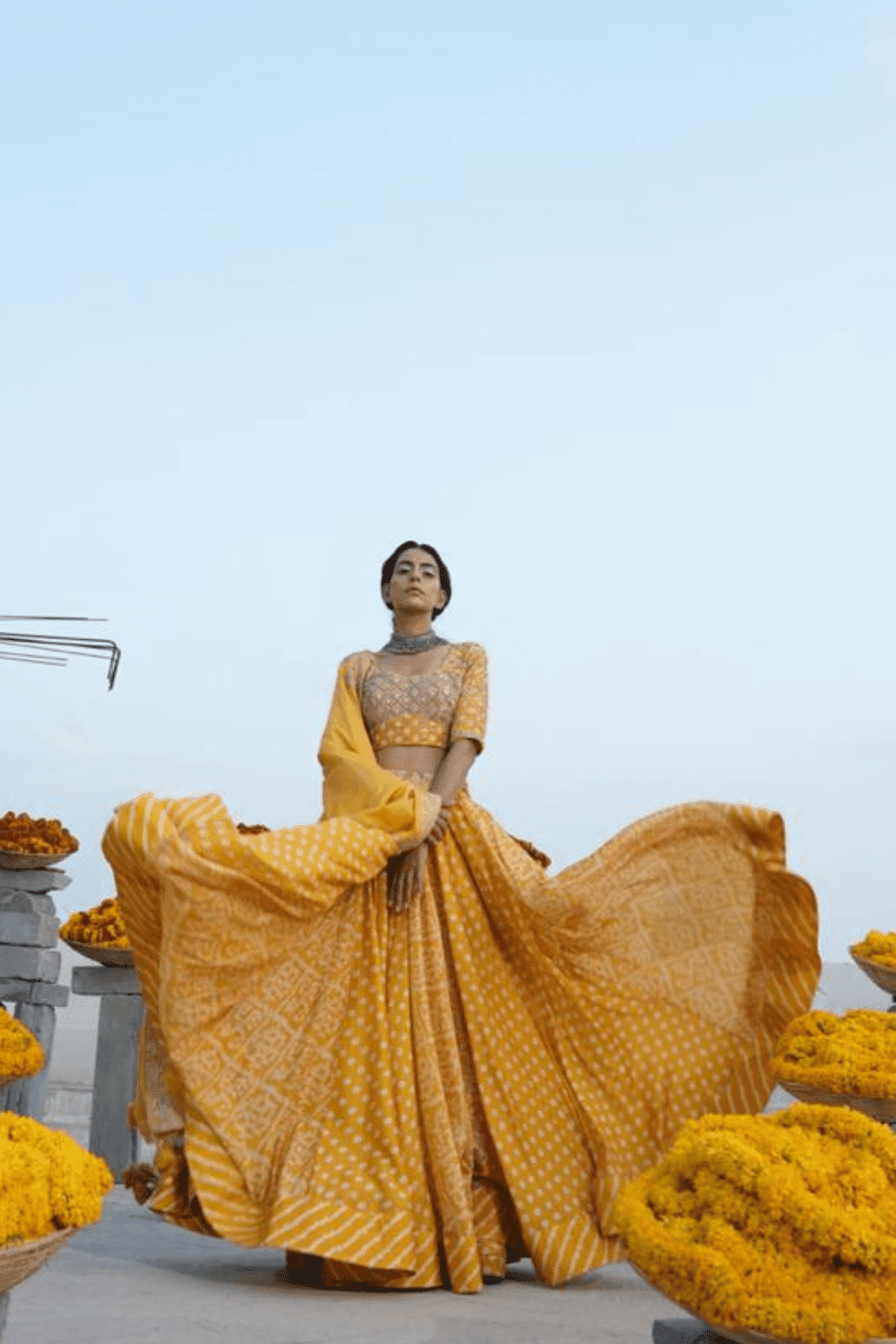 Mustard Heavy Bandhani Lehenga Set