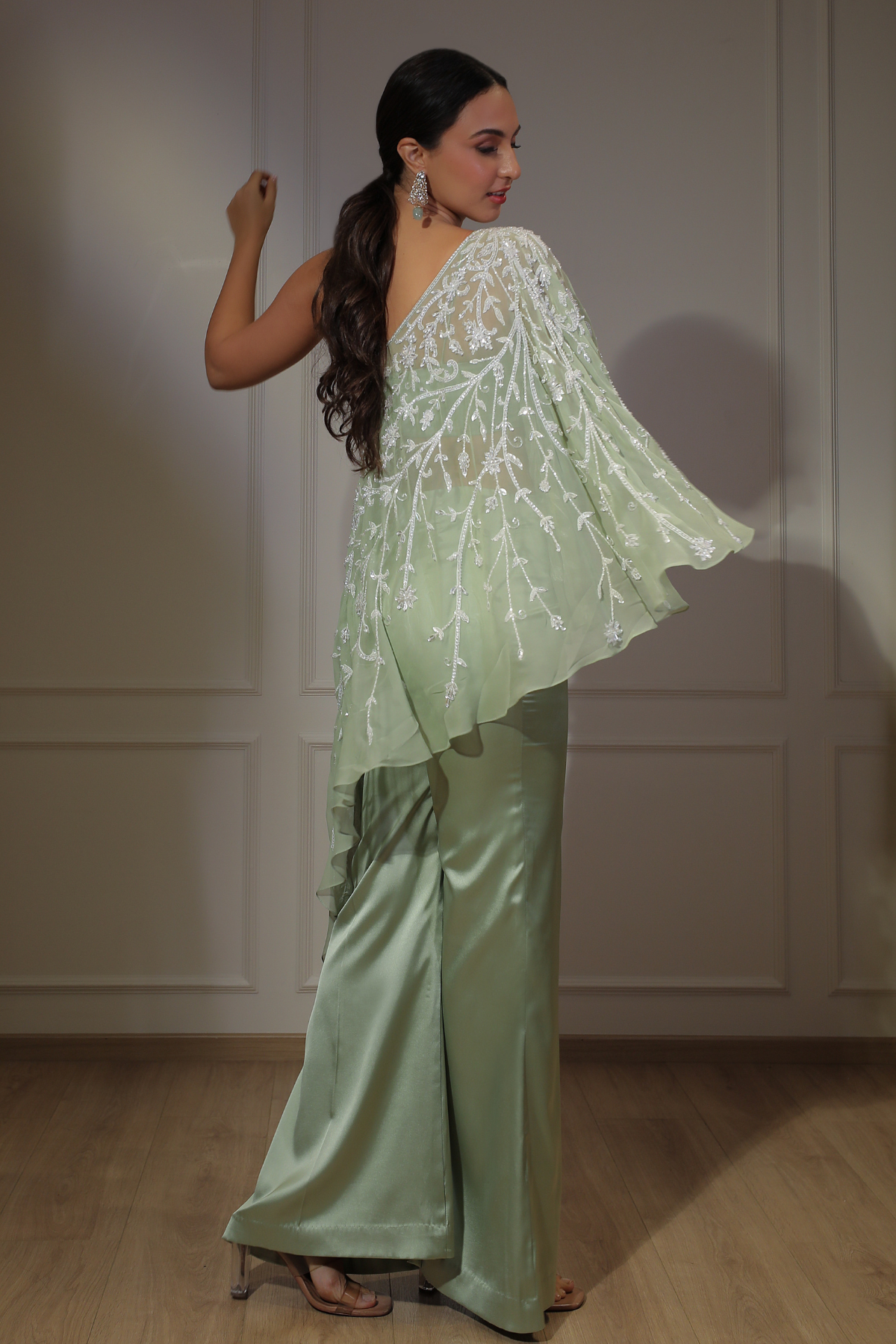 One Shoulder Floral Cape