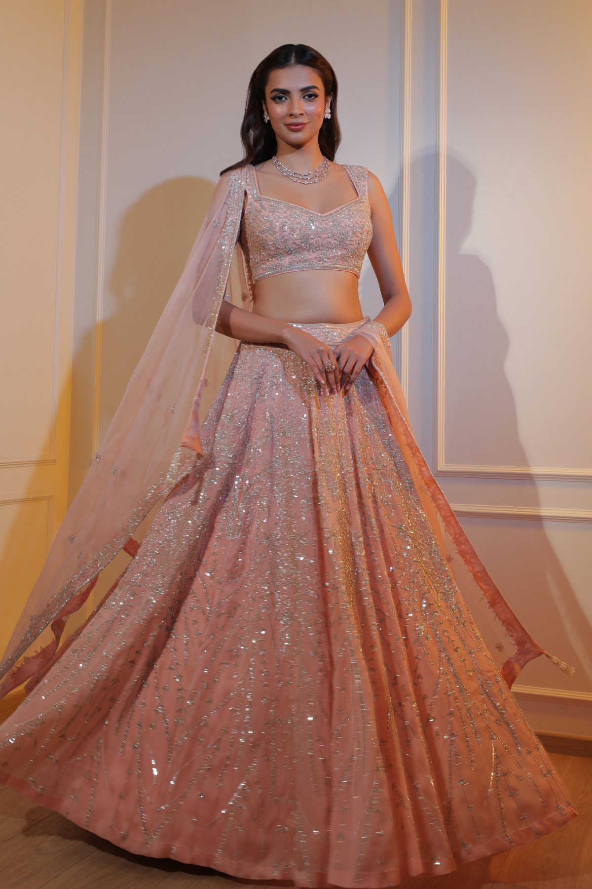 Peach Crystal Lehenga