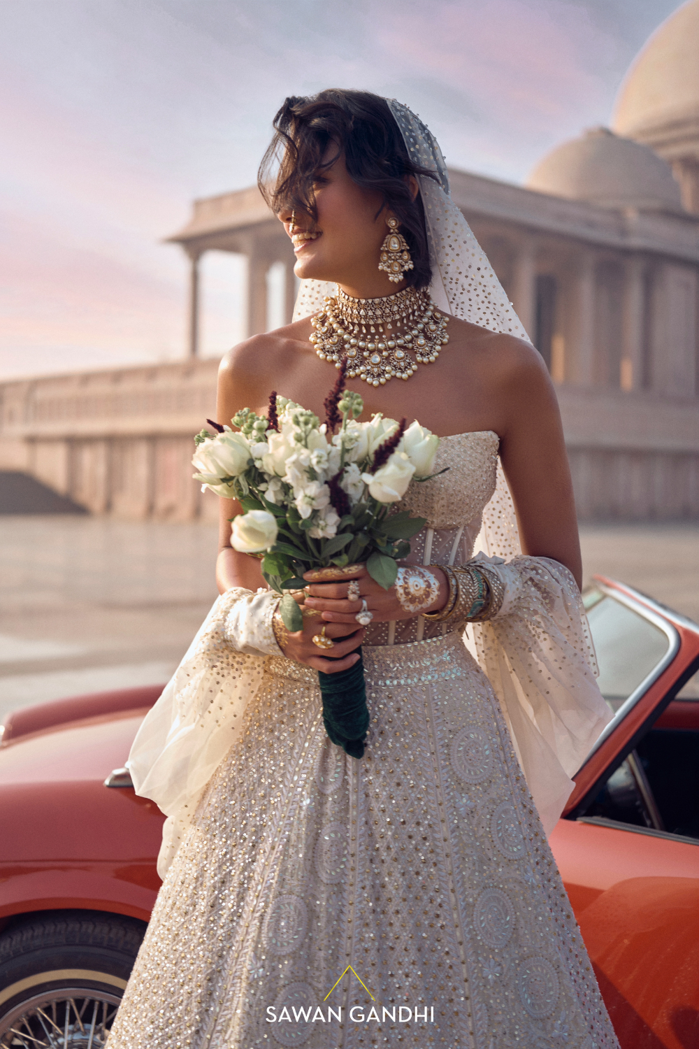 PEARL WHITE CHIKANKARI LEHENGA WITH CORSET