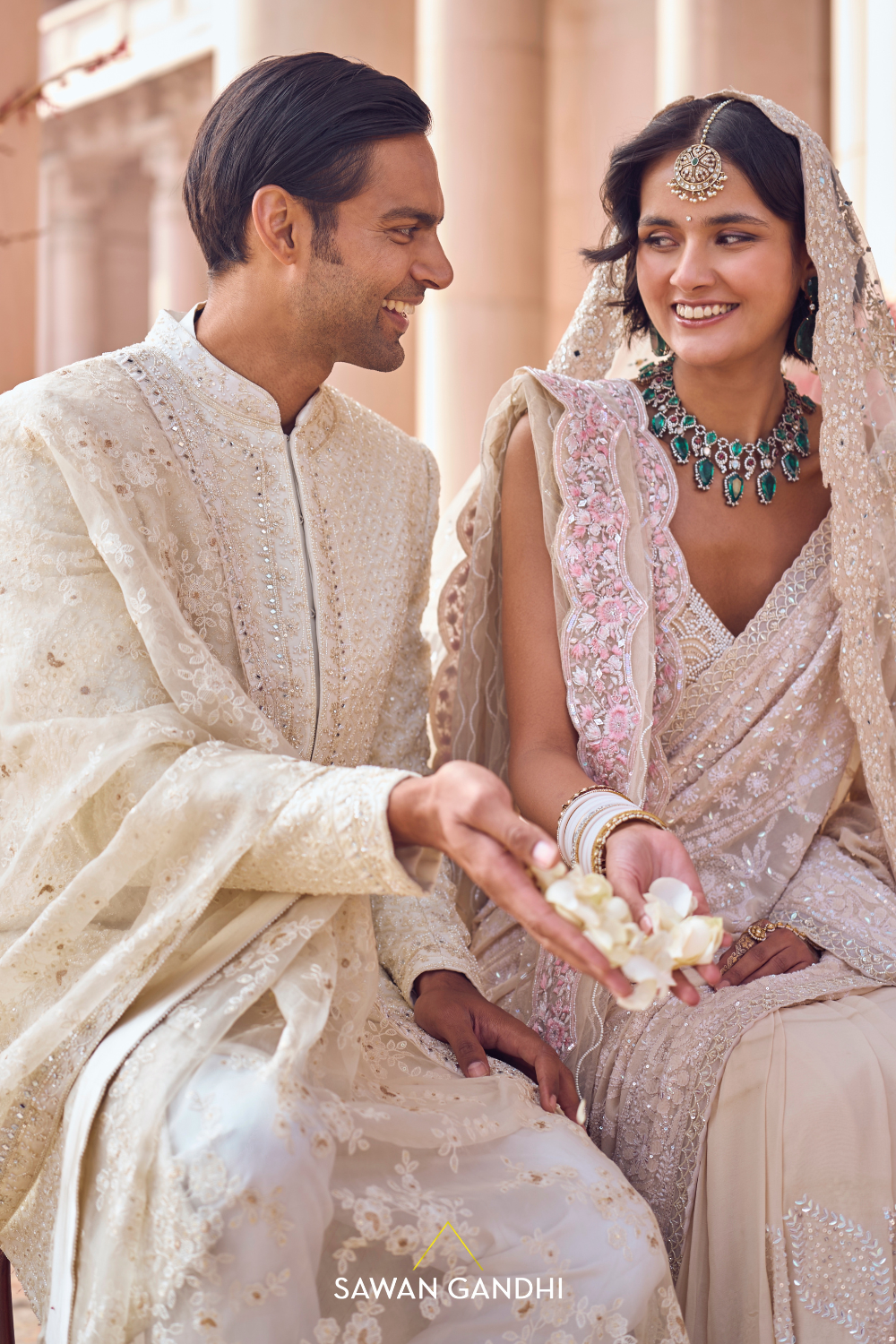 IVORY PINK CHIKANKARI  SAREE