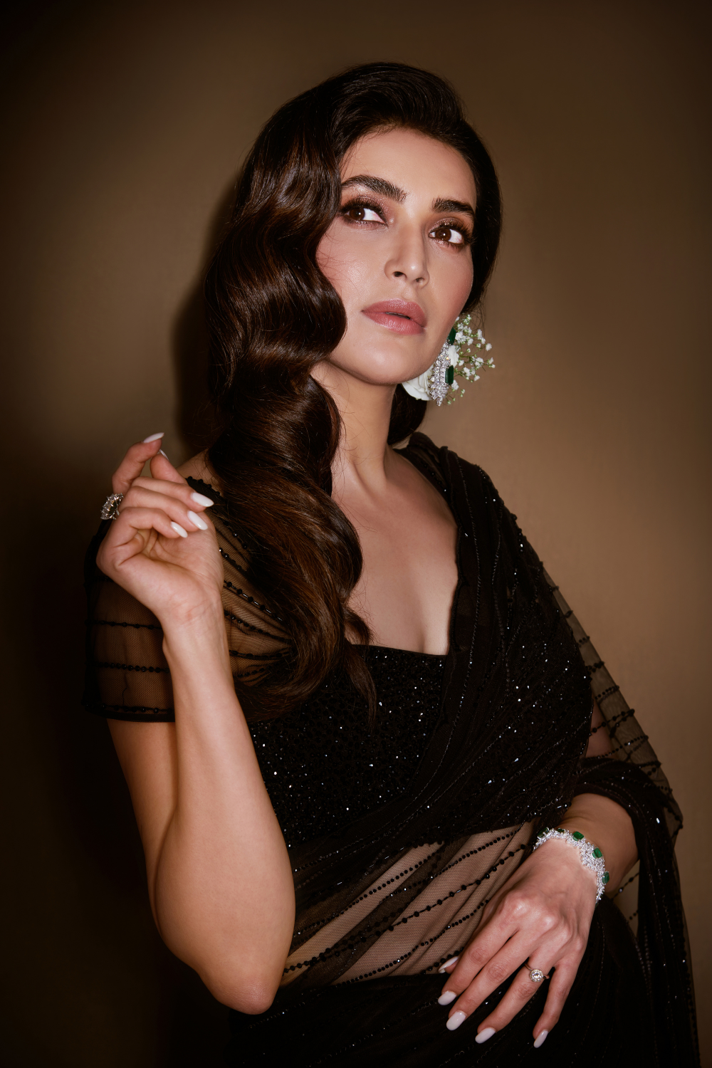 KARISHMA TANNA IN BLACK CRYSTAL SAREE AND BLOUSE