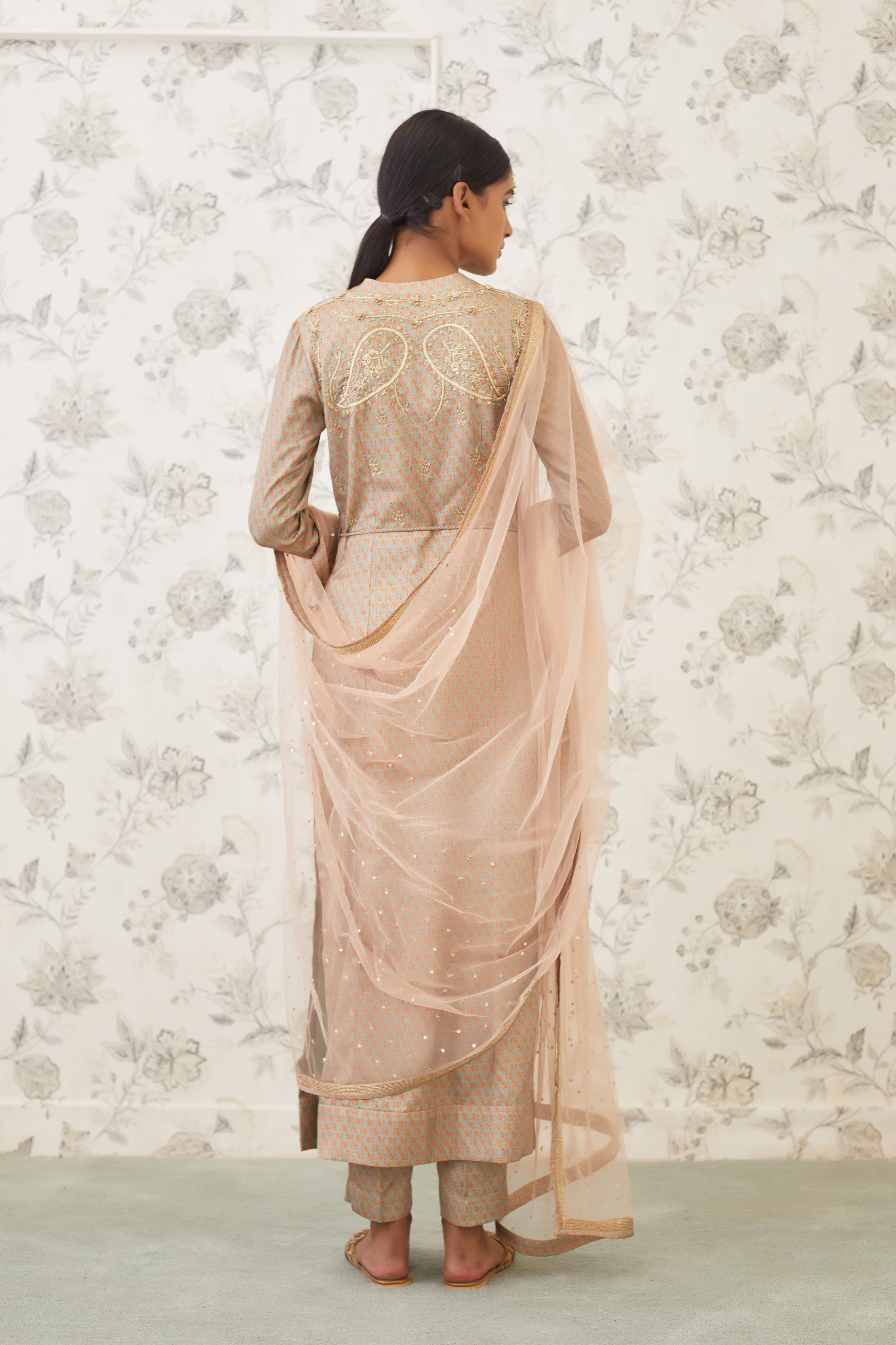 Light Olive Green Anarkali Set