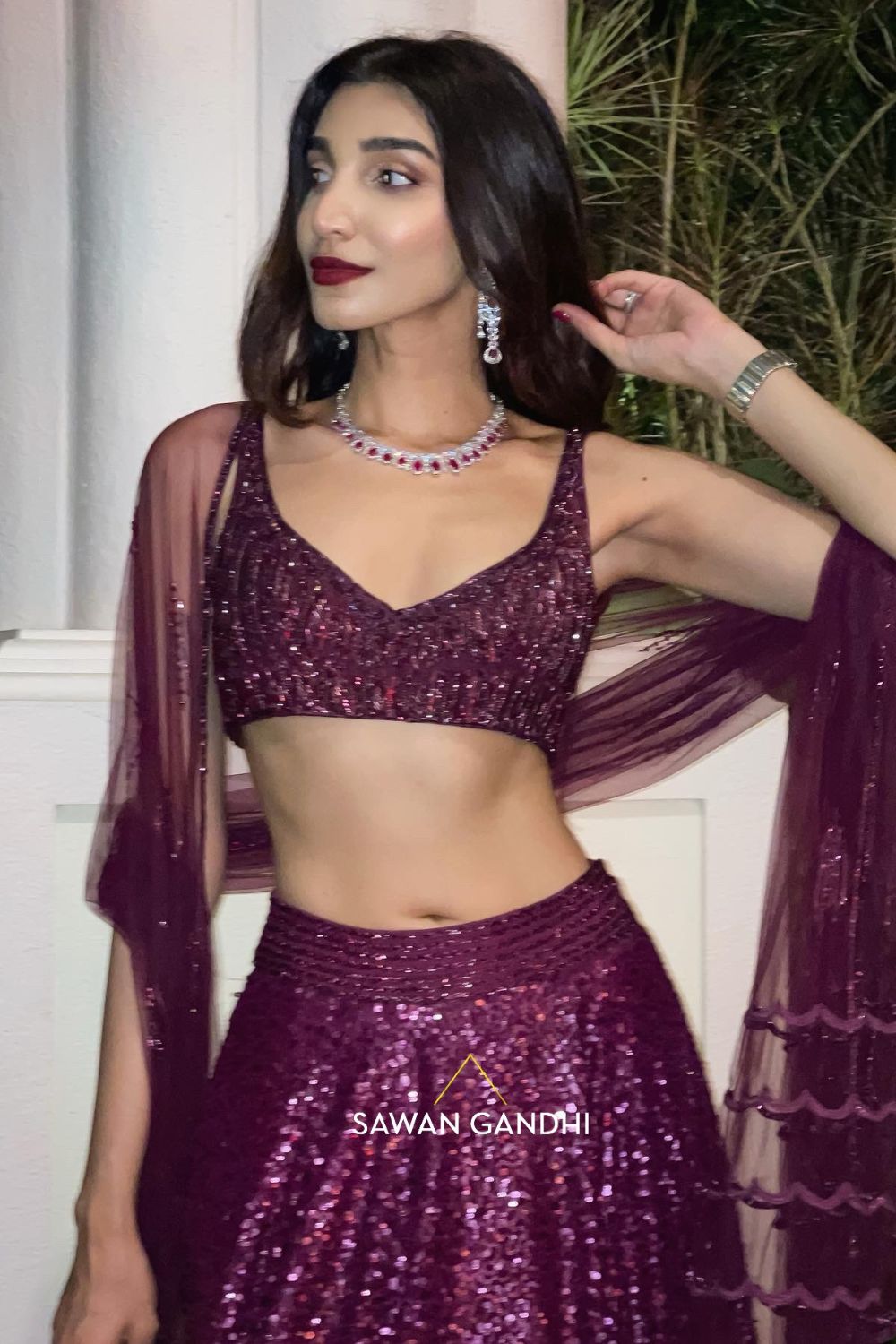Juhi Godambe in Wine sequins lehenga