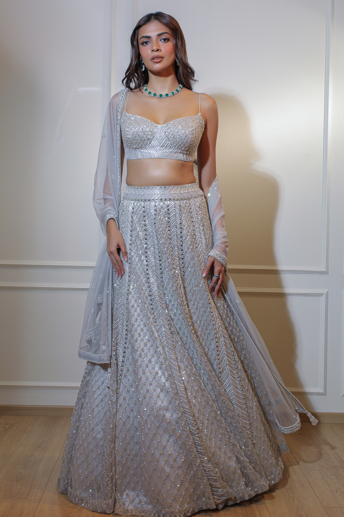 Grey Lattice Lehenga