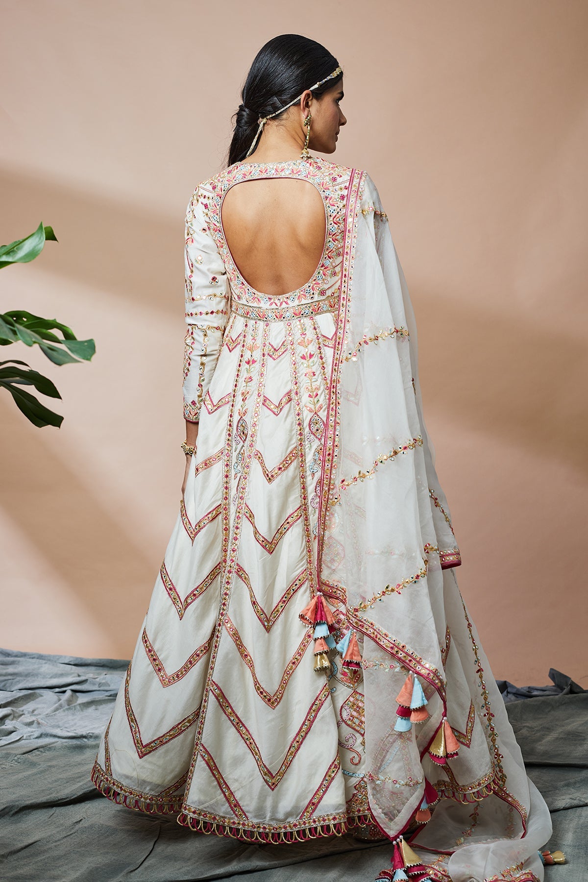 Ivory Chevron Georgette Anarkali
