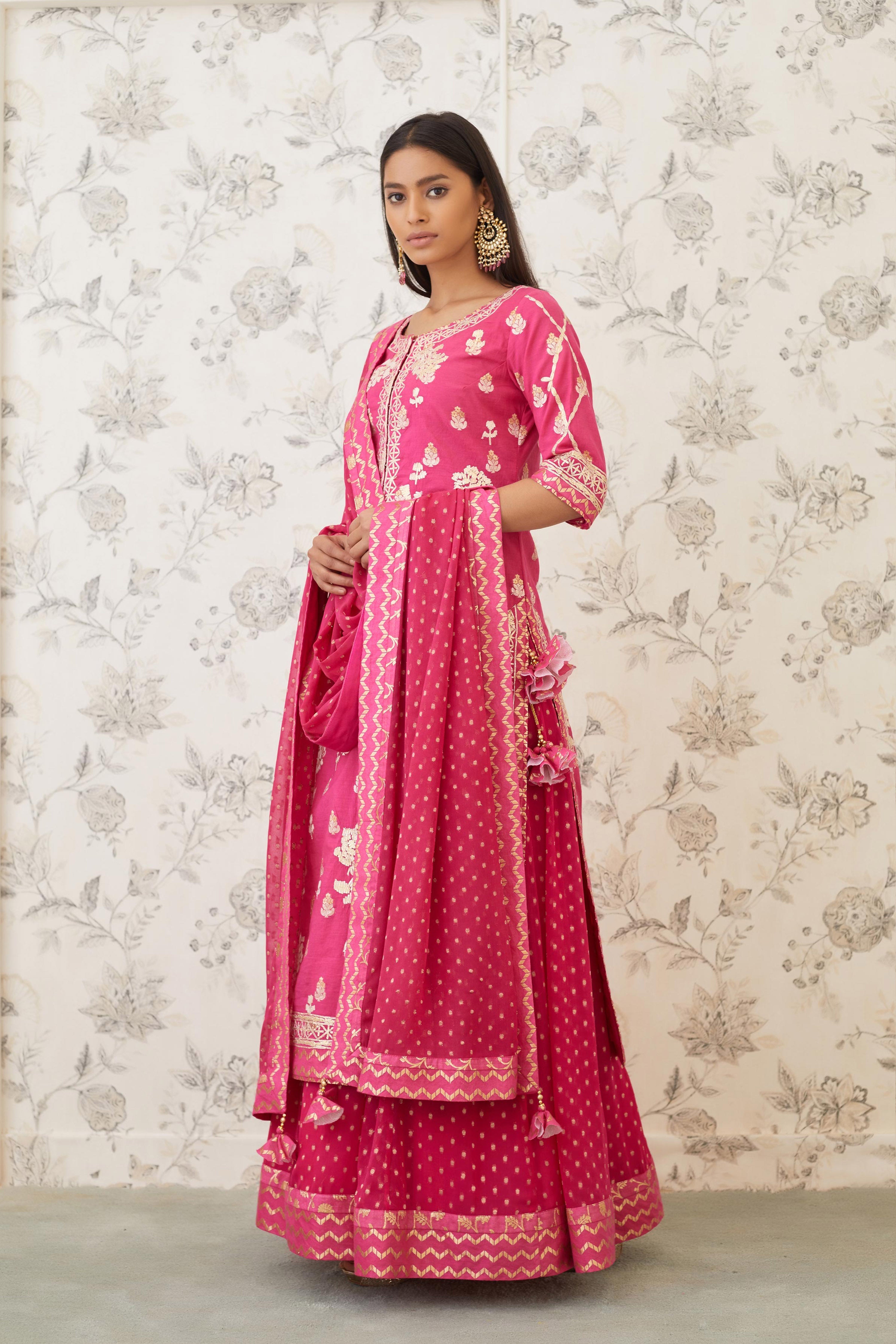Magenta Kurta Skirt Set