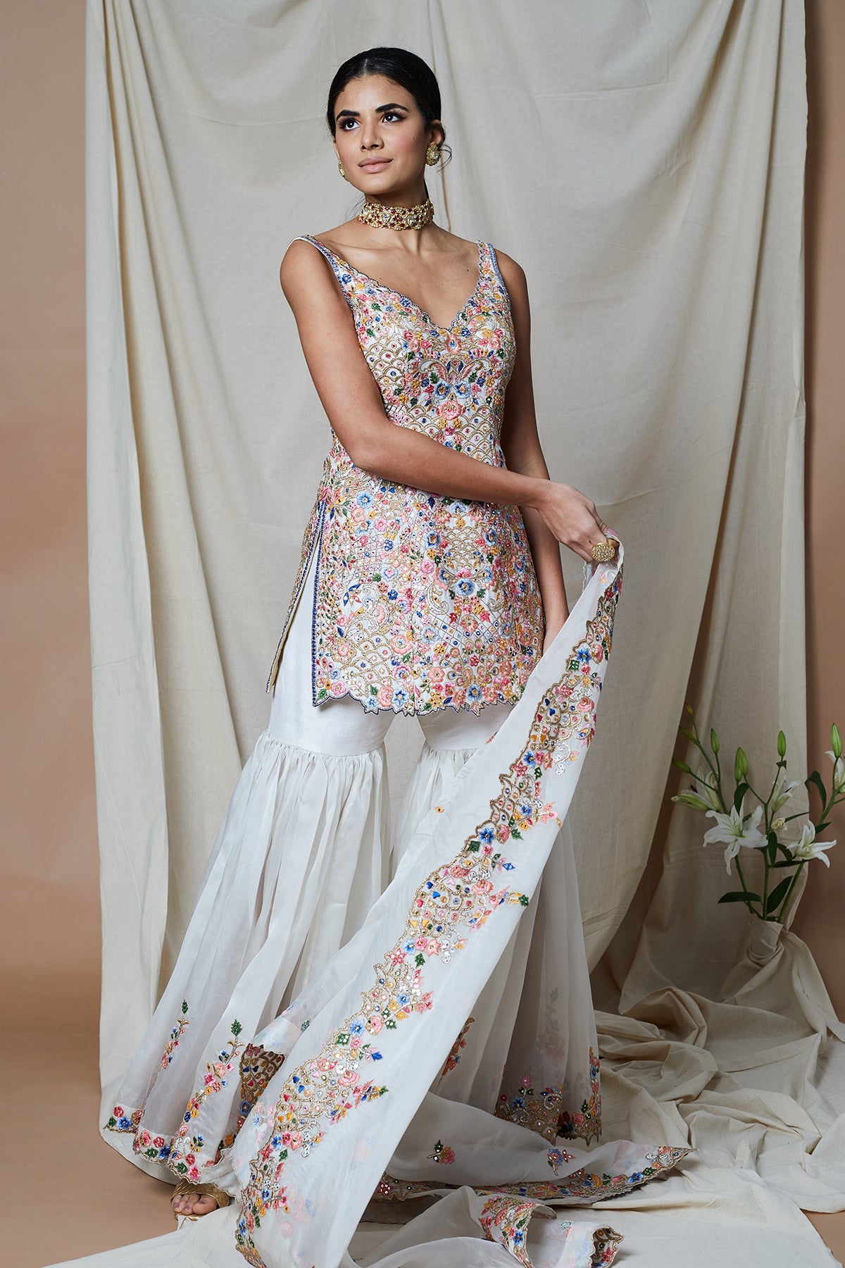 IVORY ORGANZA GHARARA