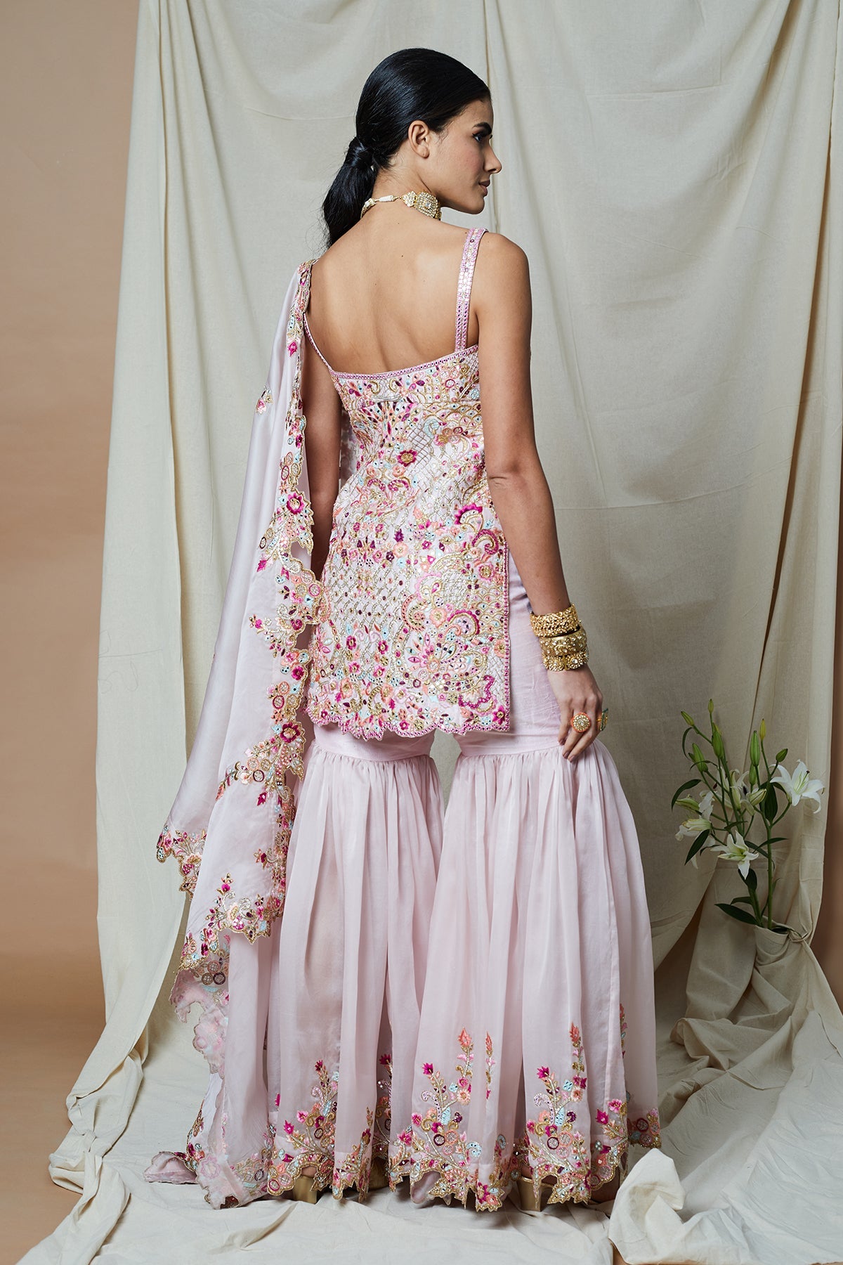 PINK ORGANZA GHARARA