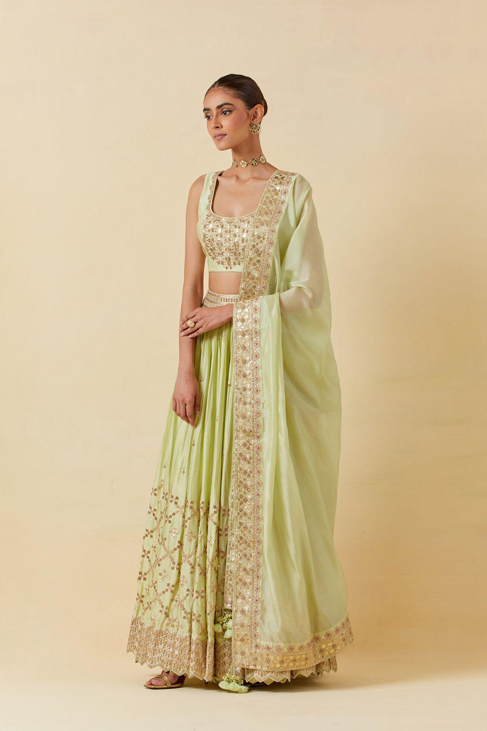 Mint Lehenga Paired With Blouse Dupatta