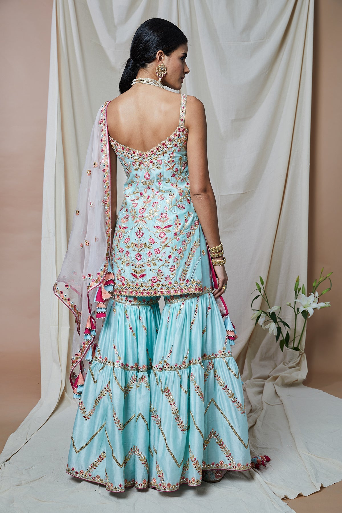 BLUE CHANDERI GHARARA
