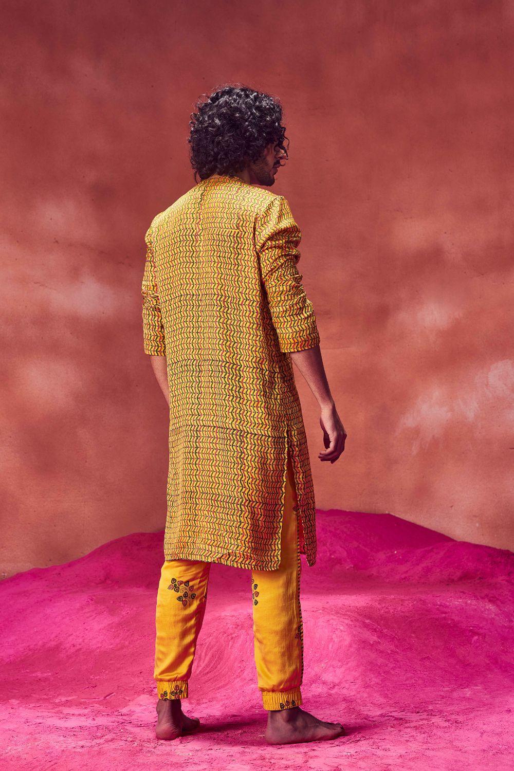 Yellow Printed Kurta With Joggers - Ready To Ship