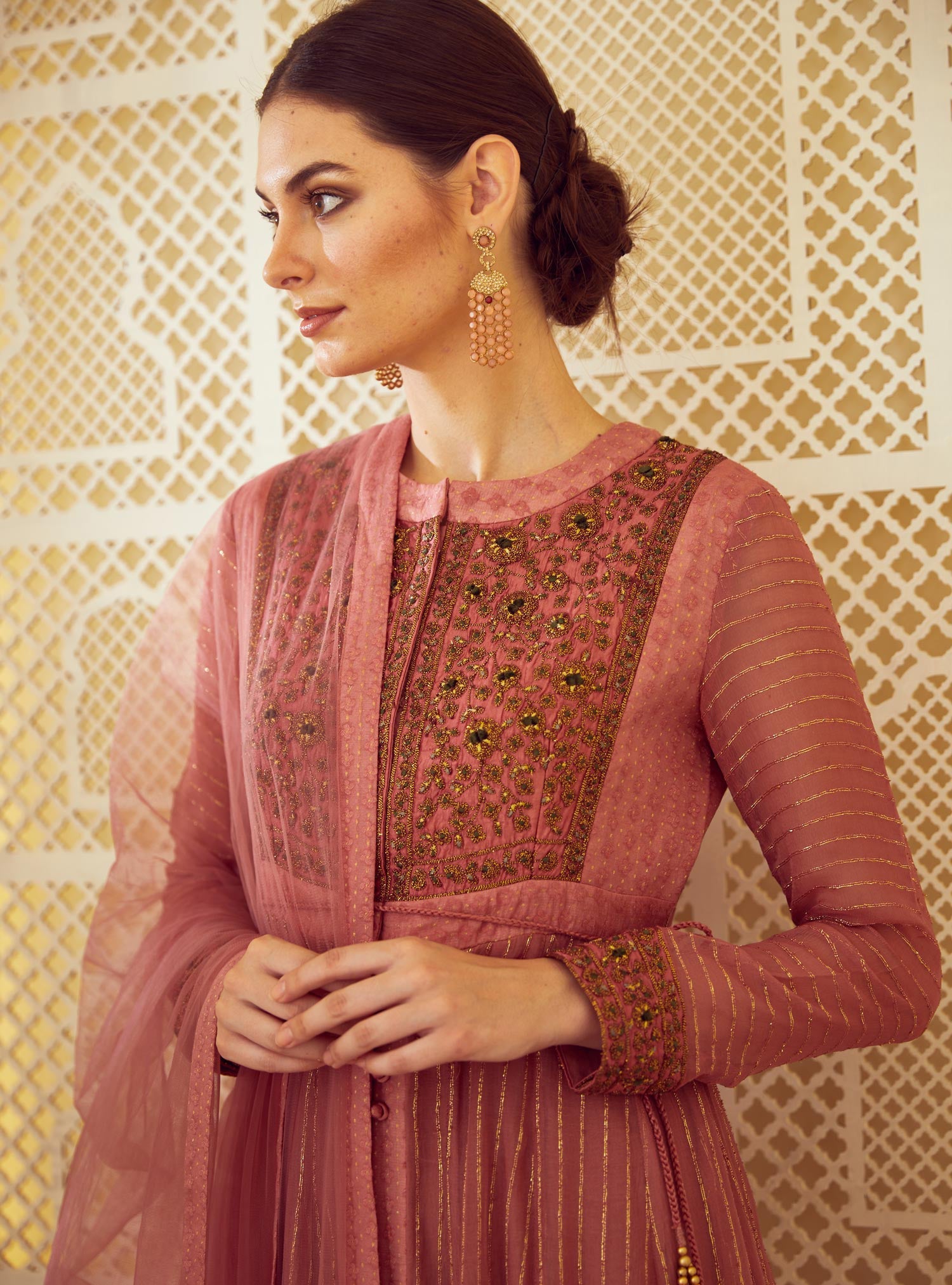 Old Rose Pink Anarkali Set