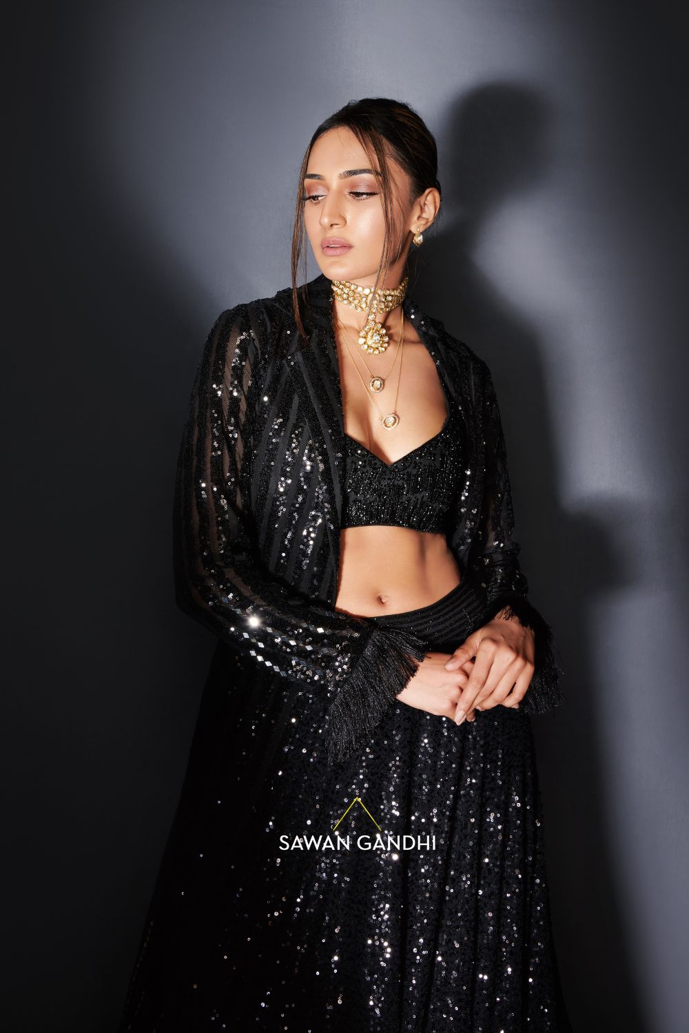 Erica in Black sequins lehenga