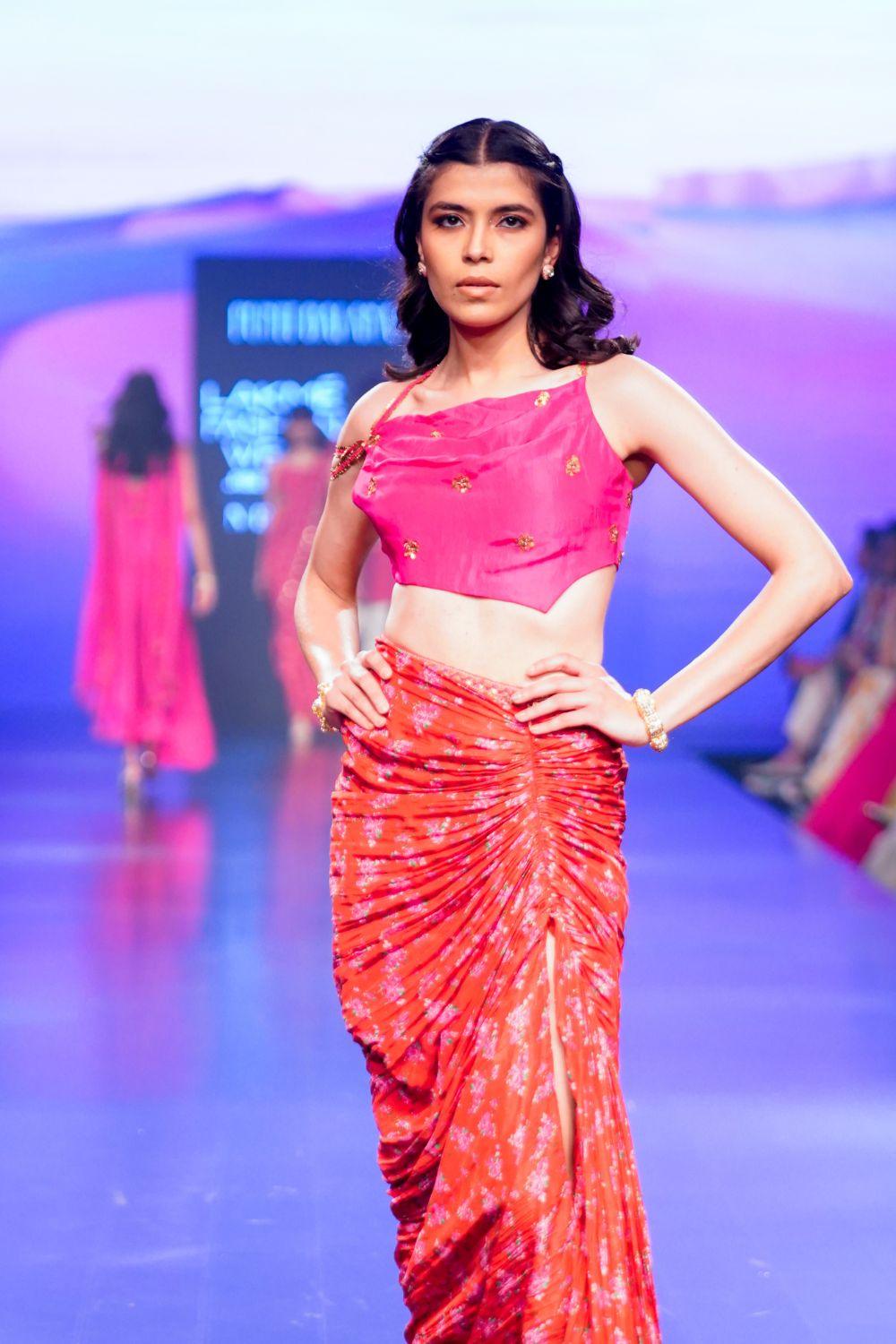 Surkh Laal Floral Draped Skirt and Top