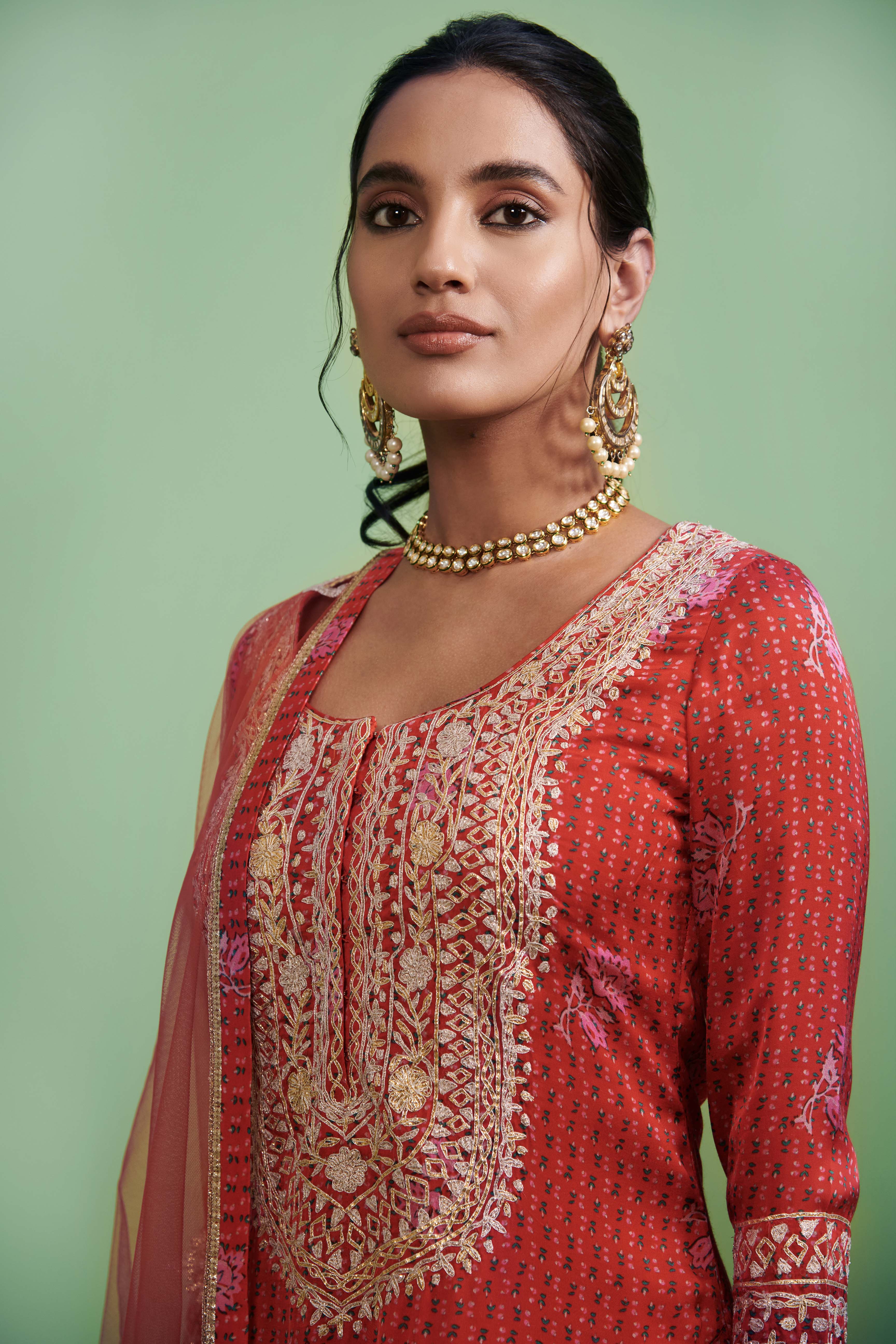 Orange & Red Kurta  Set