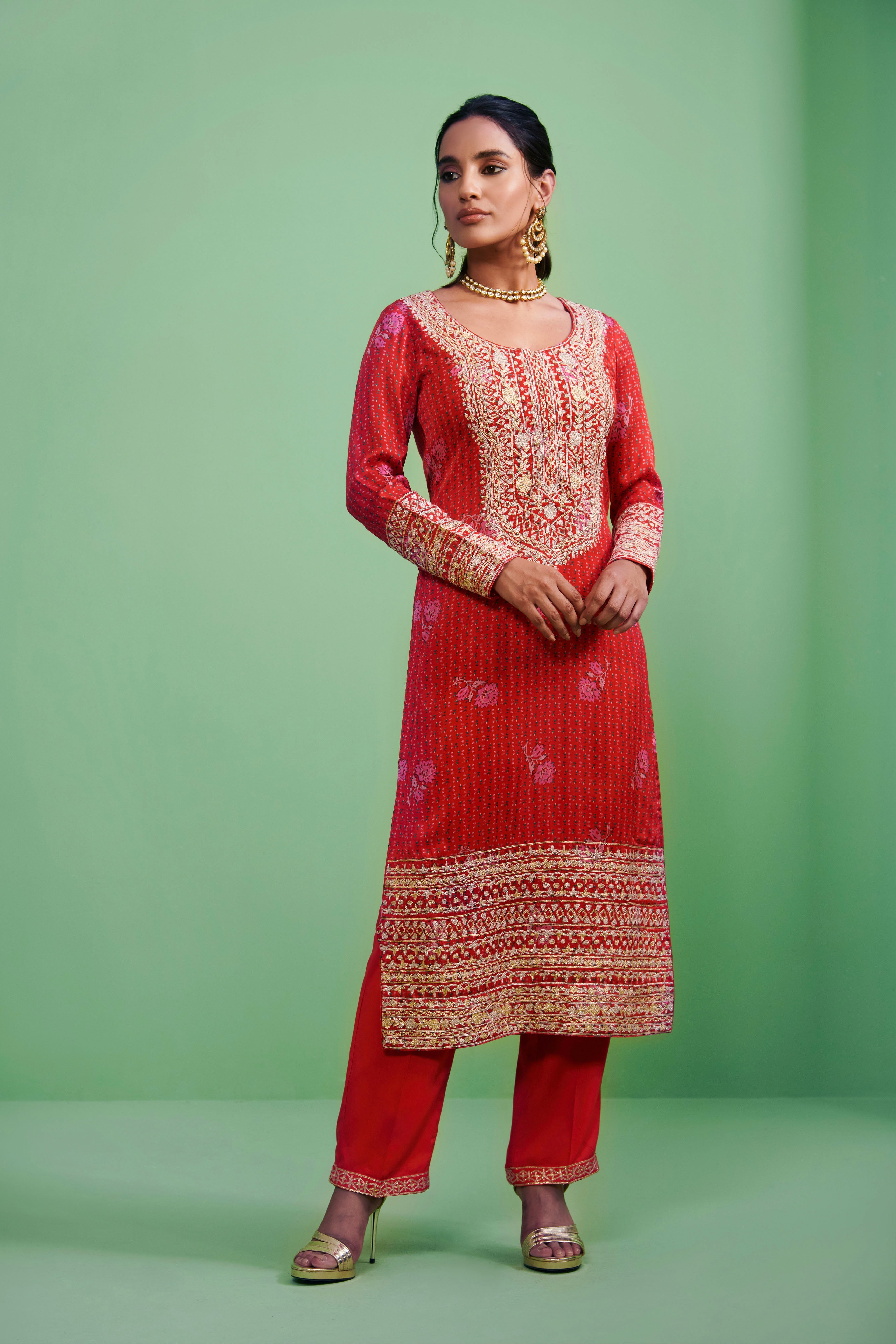Orange & Red Kurta  Set