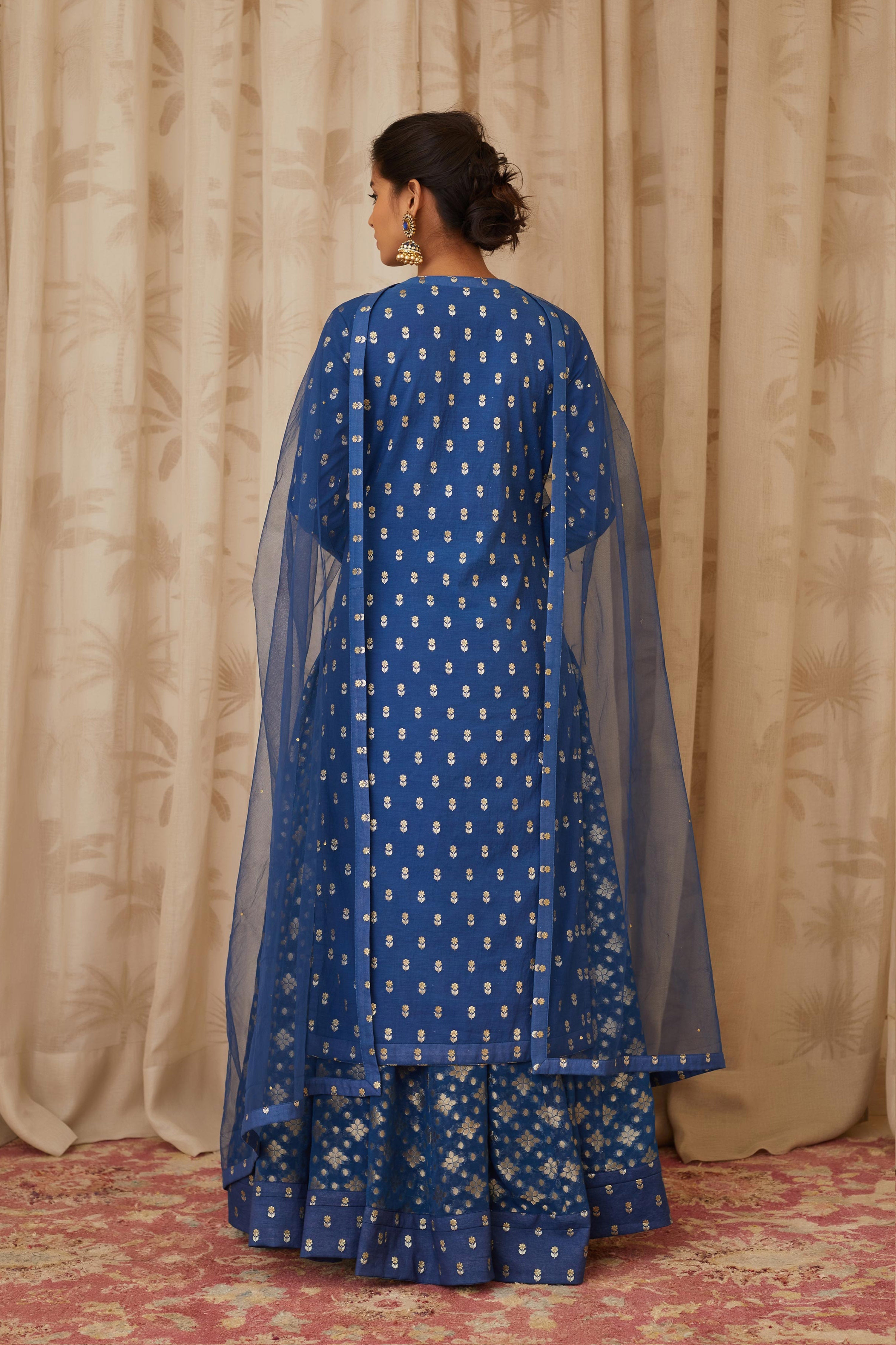 Royal Blue Kurta Skirt Set