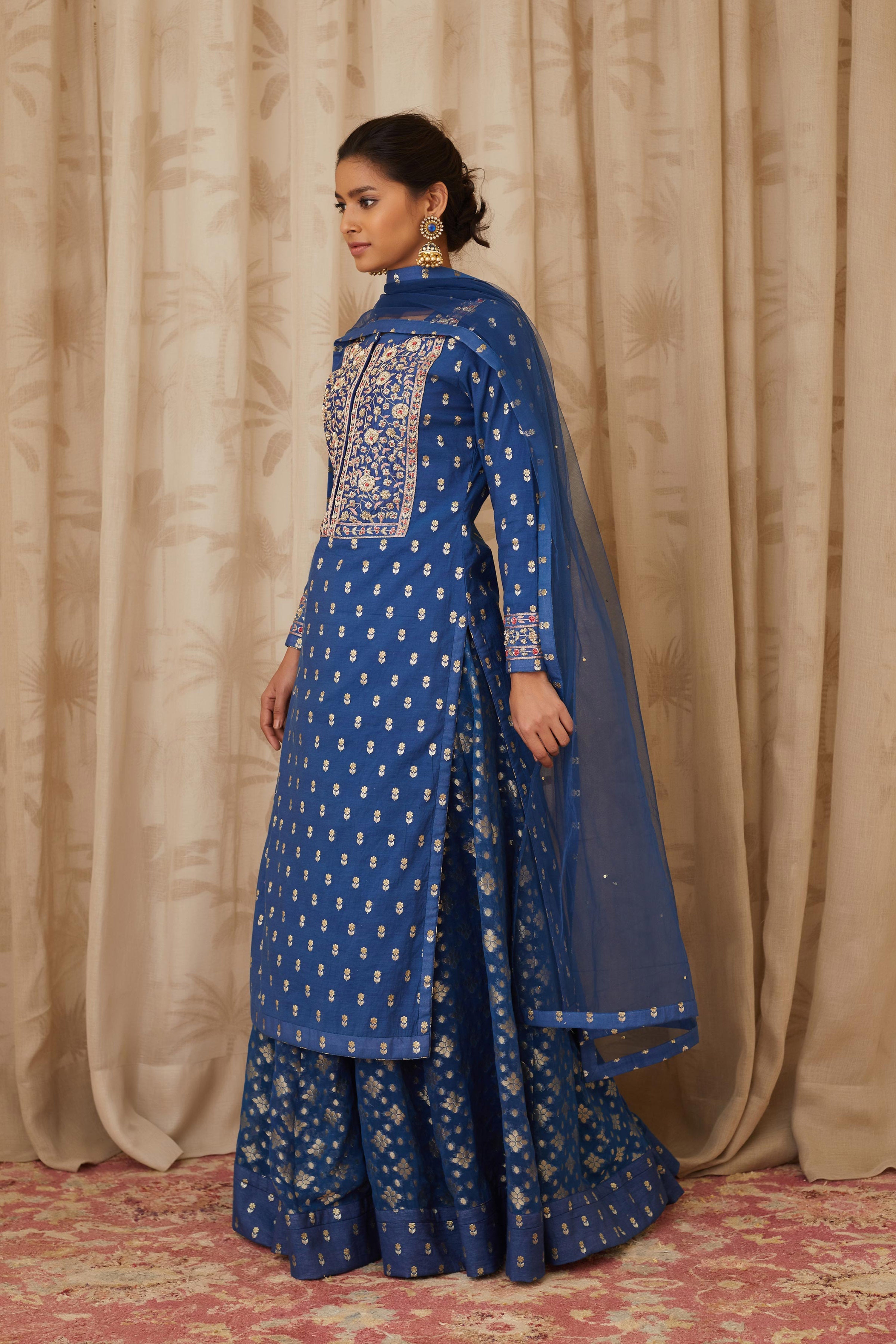 Royal Blue Kurta Skirt Set