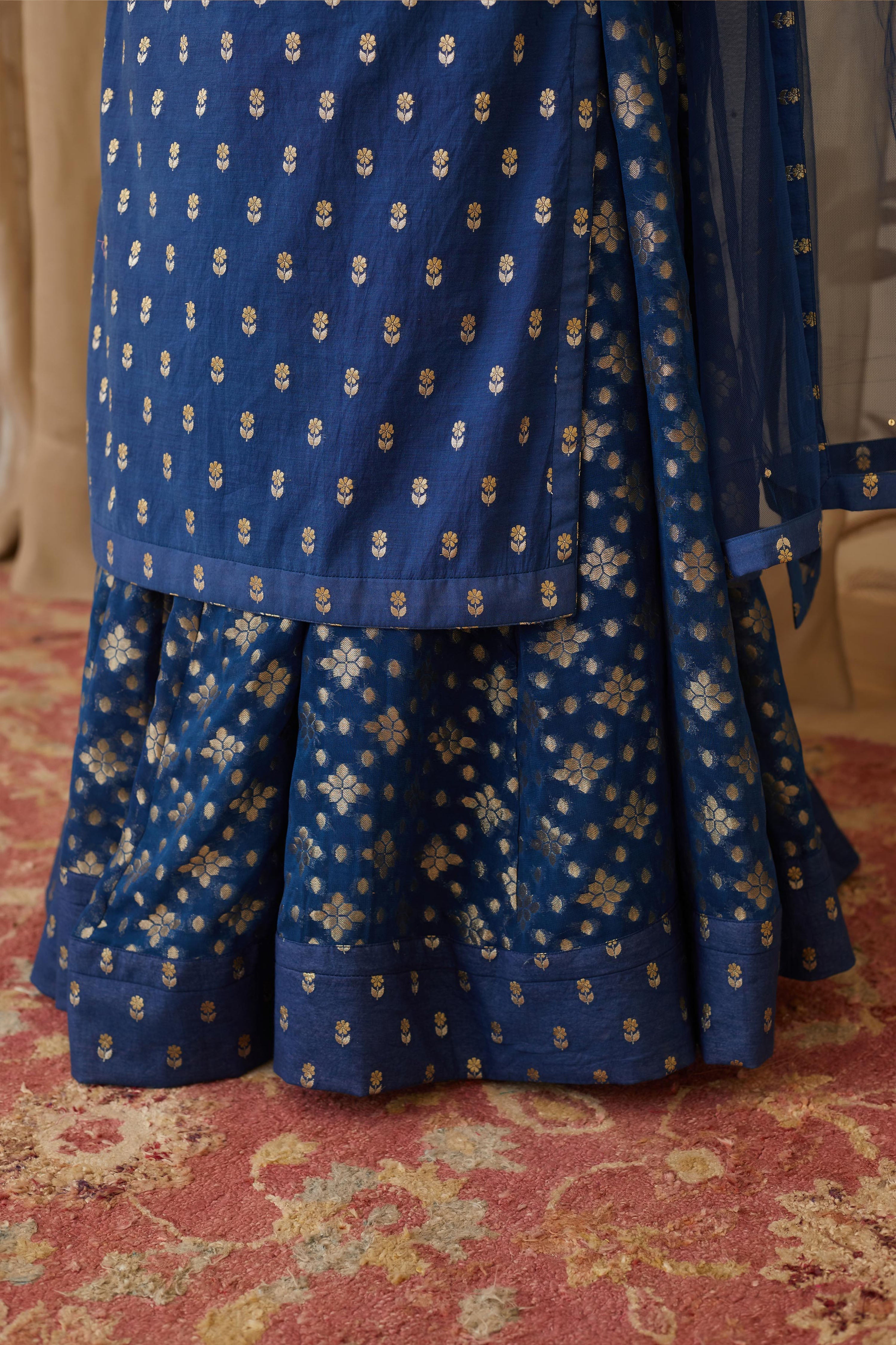 Royal Blue Kurta Skirt Set