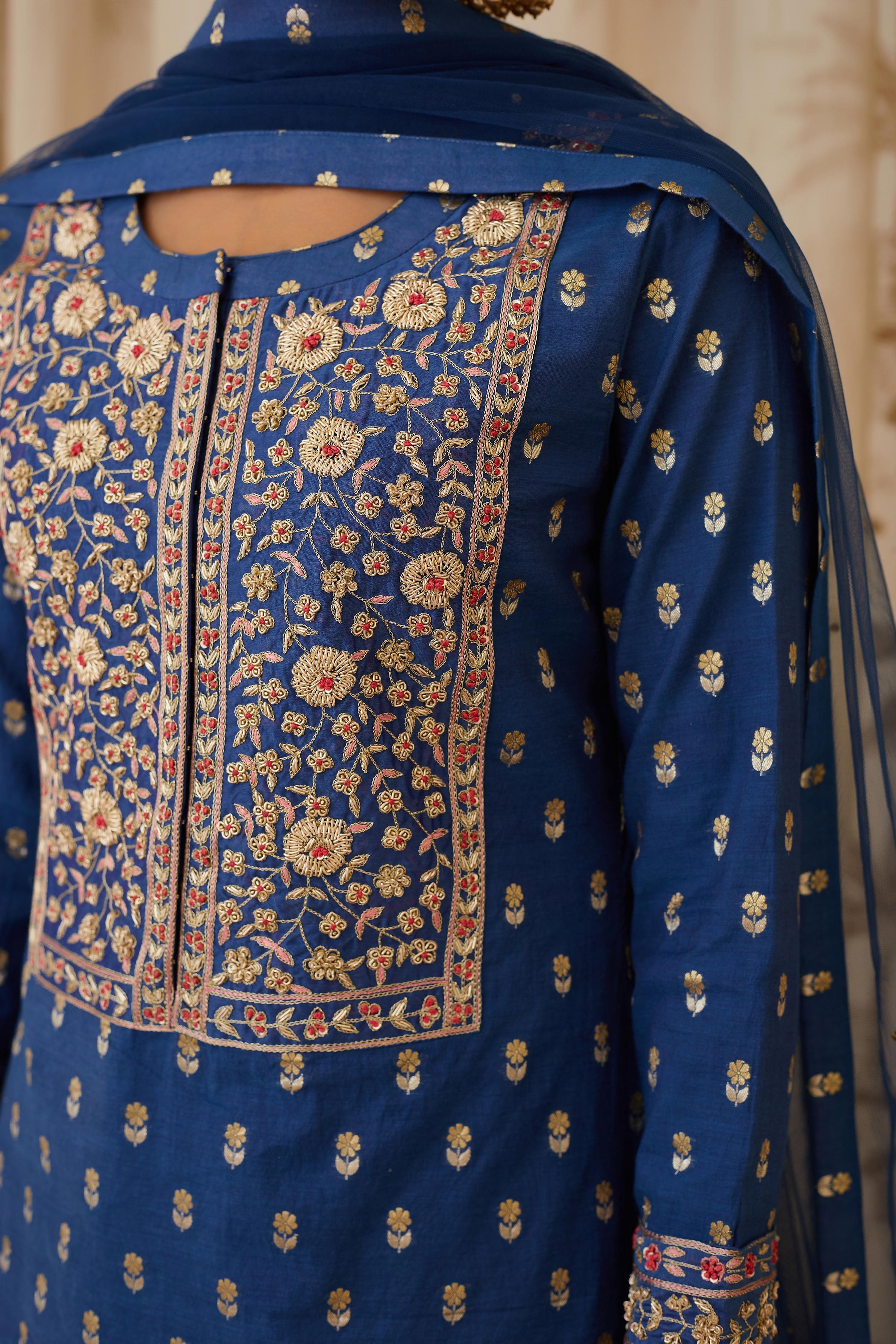 Royal Blue Kurta Skirt Set