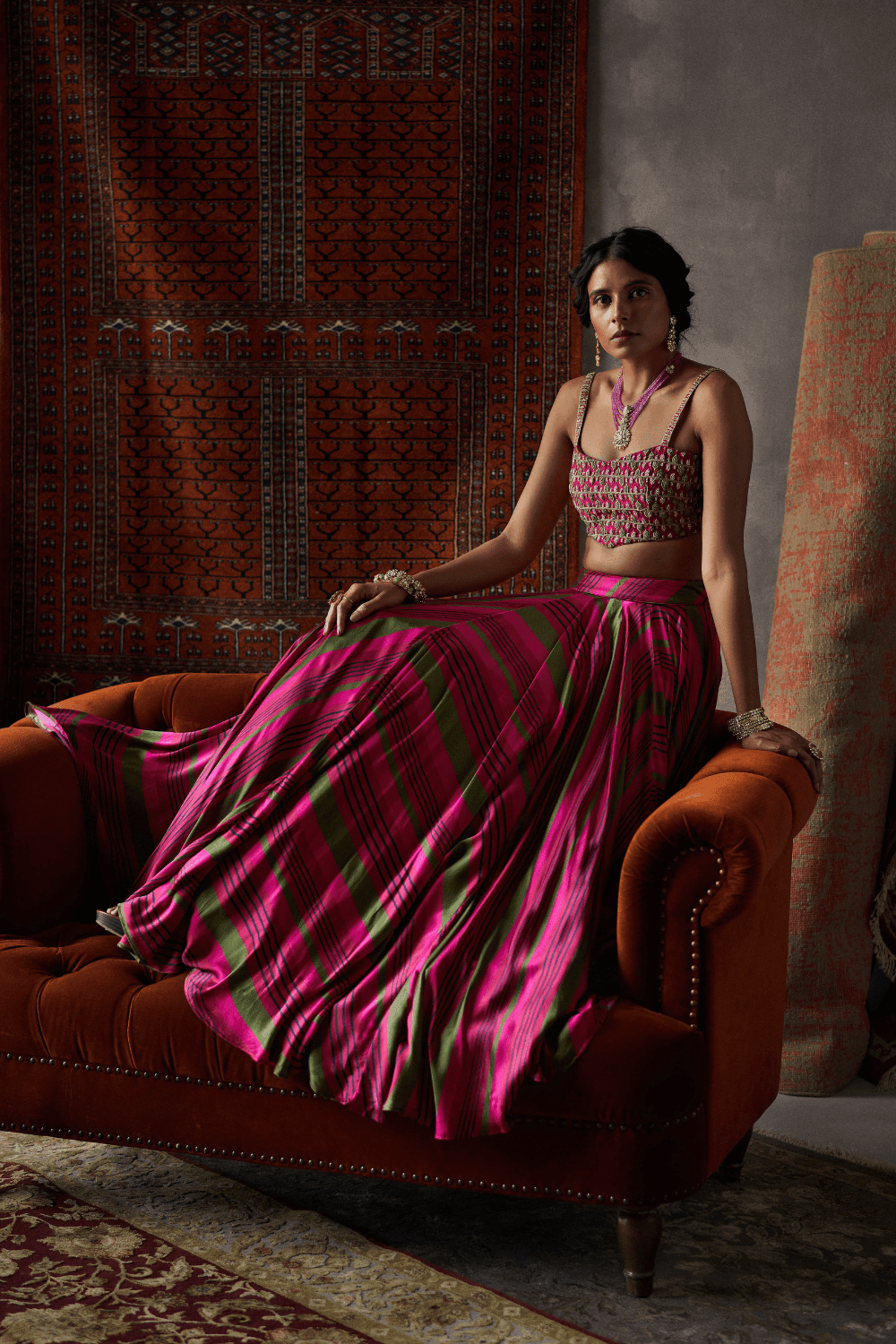 Cherry Red Satin Silk Lehenga Set