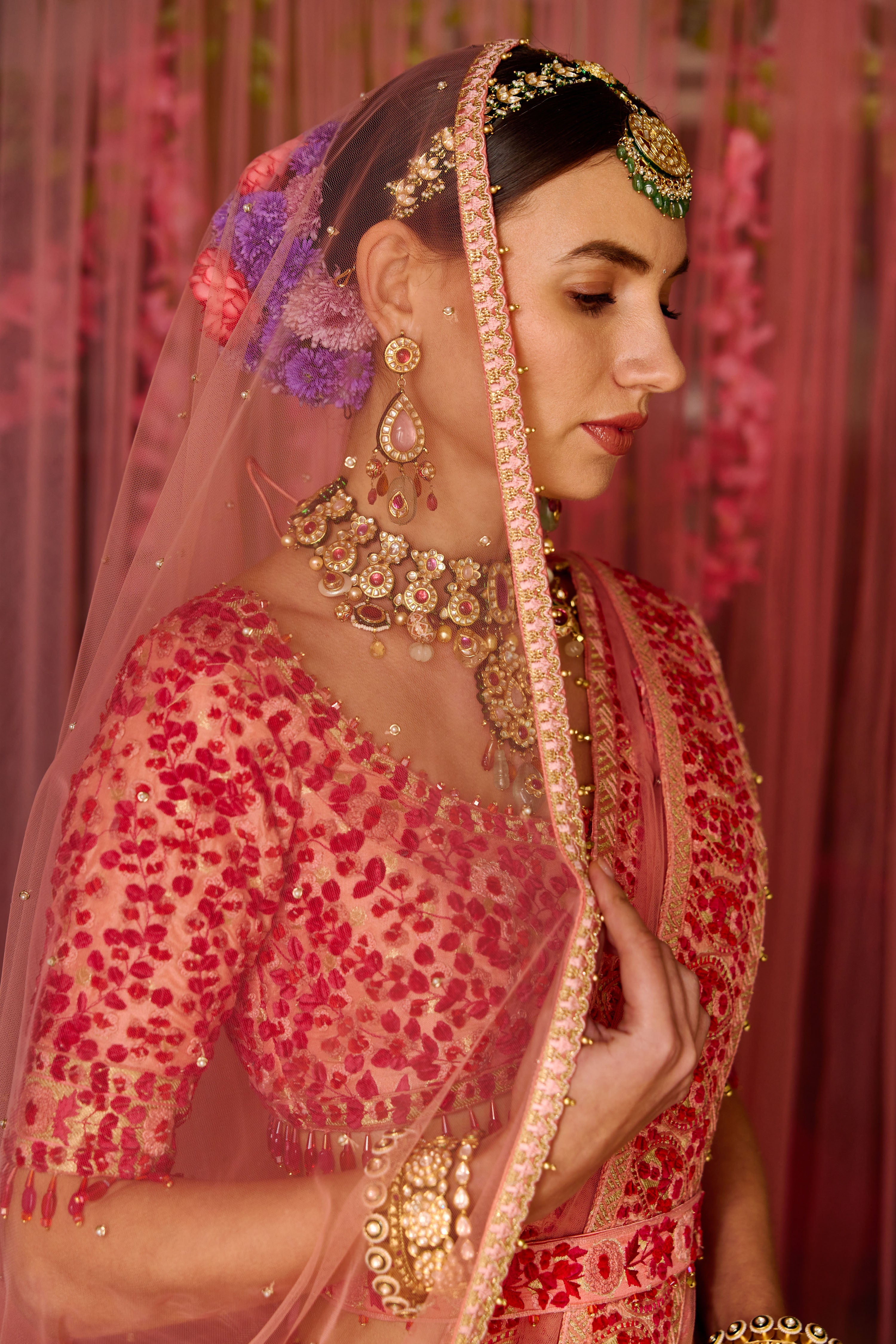 Multicoloured Pink Lehenga Set