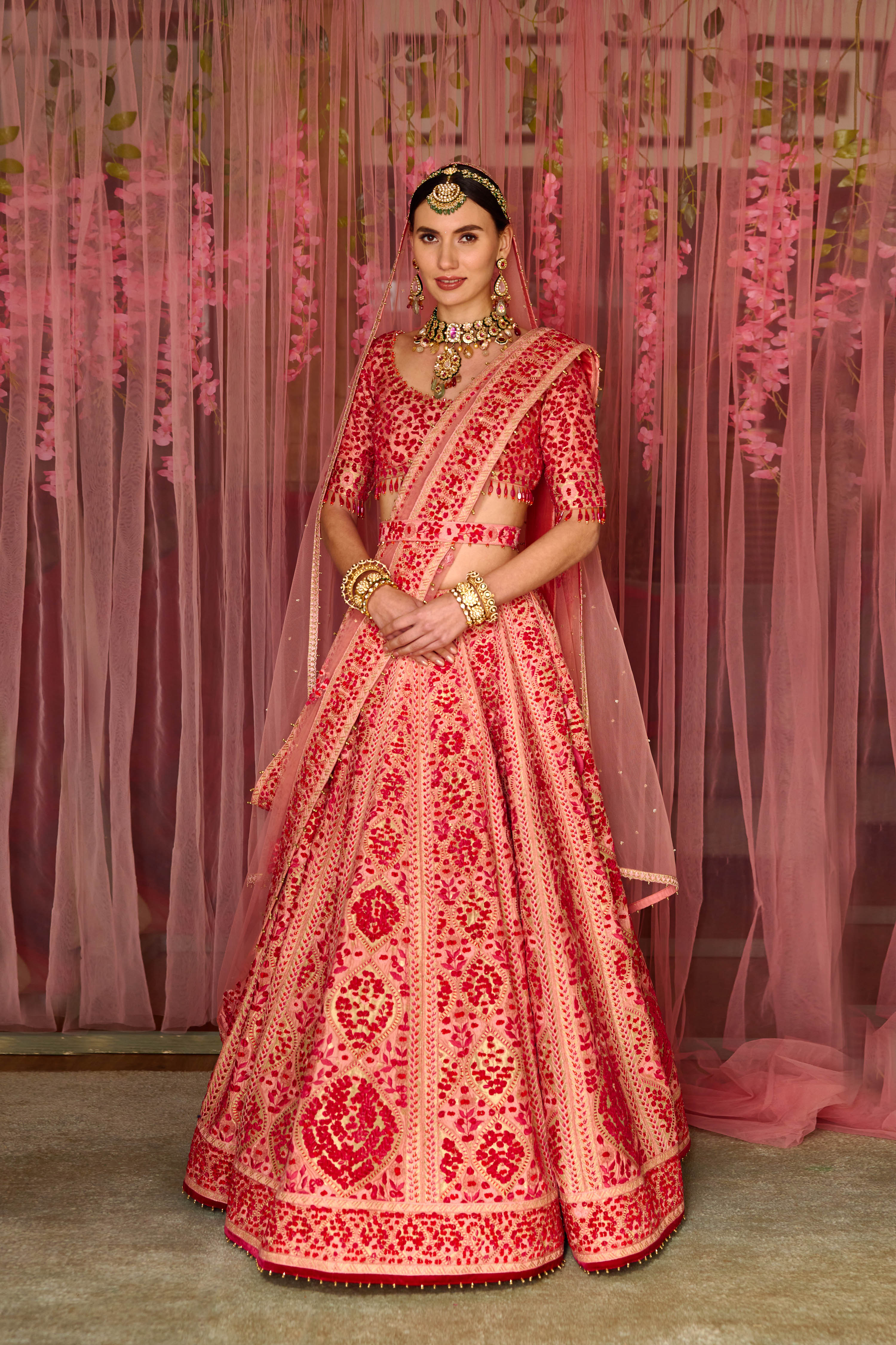 Multicoloured Pink Lehenga Set