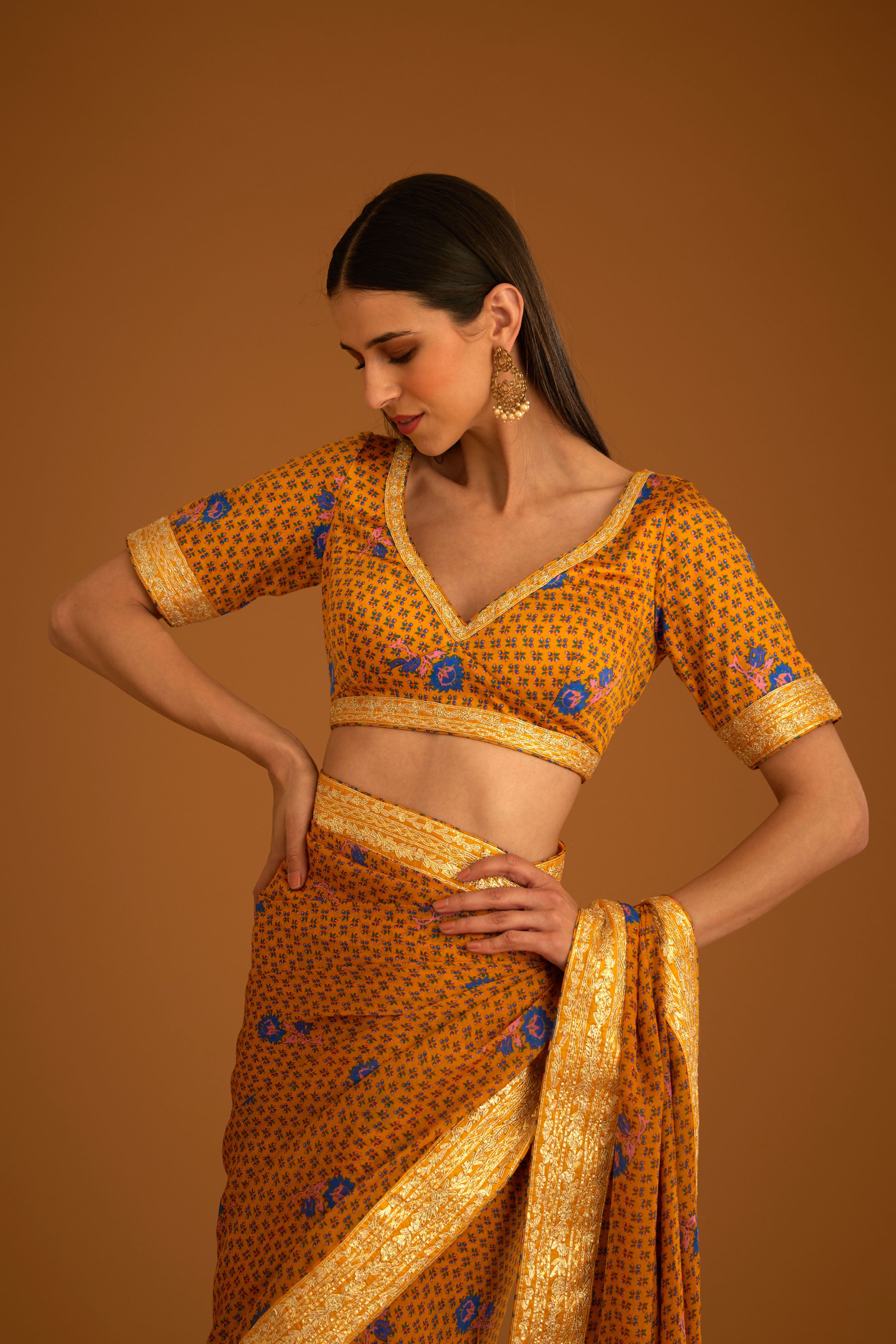 Mustard Yellow Saree Set