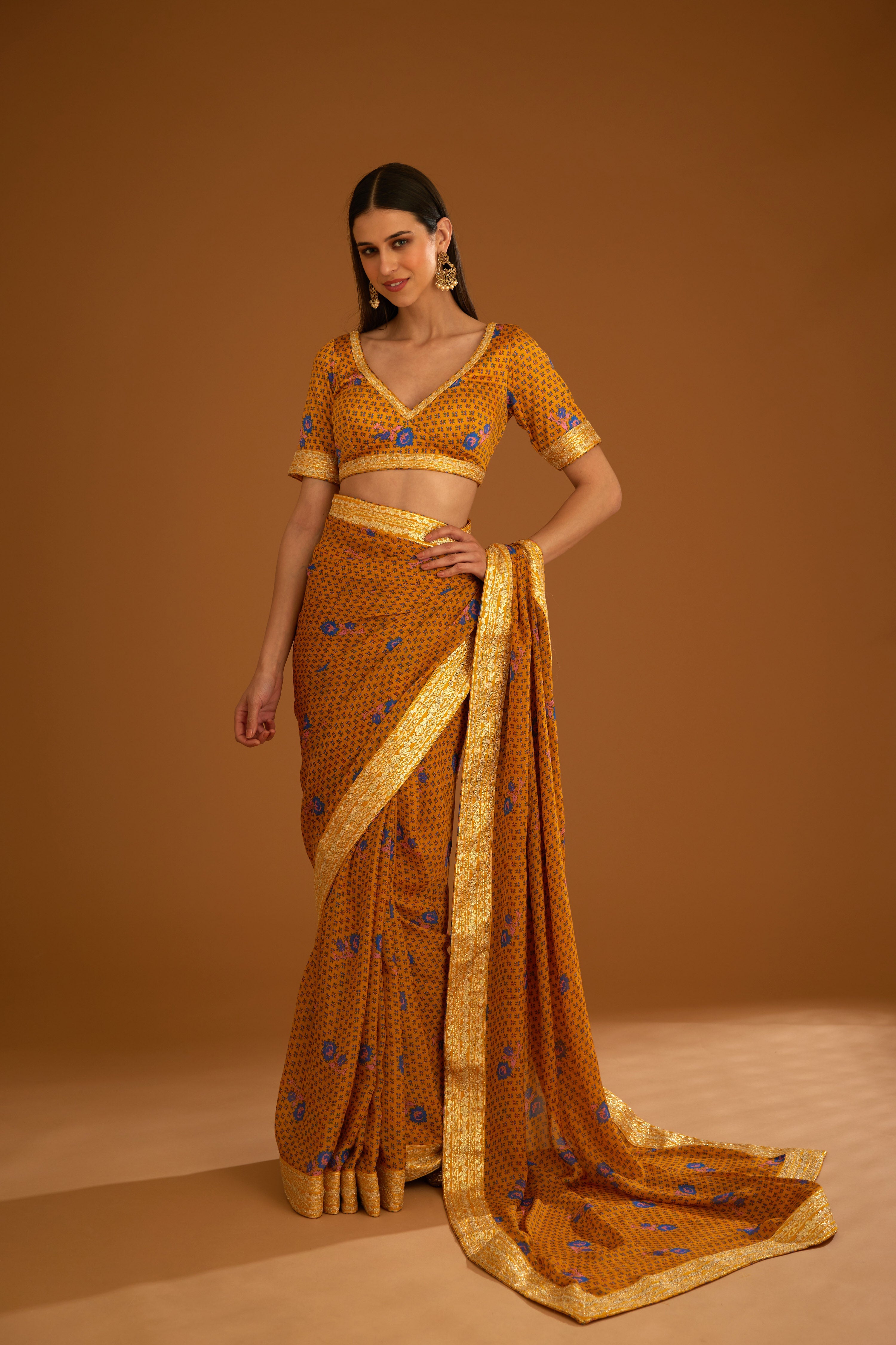 Mustard Yellow Saree Set