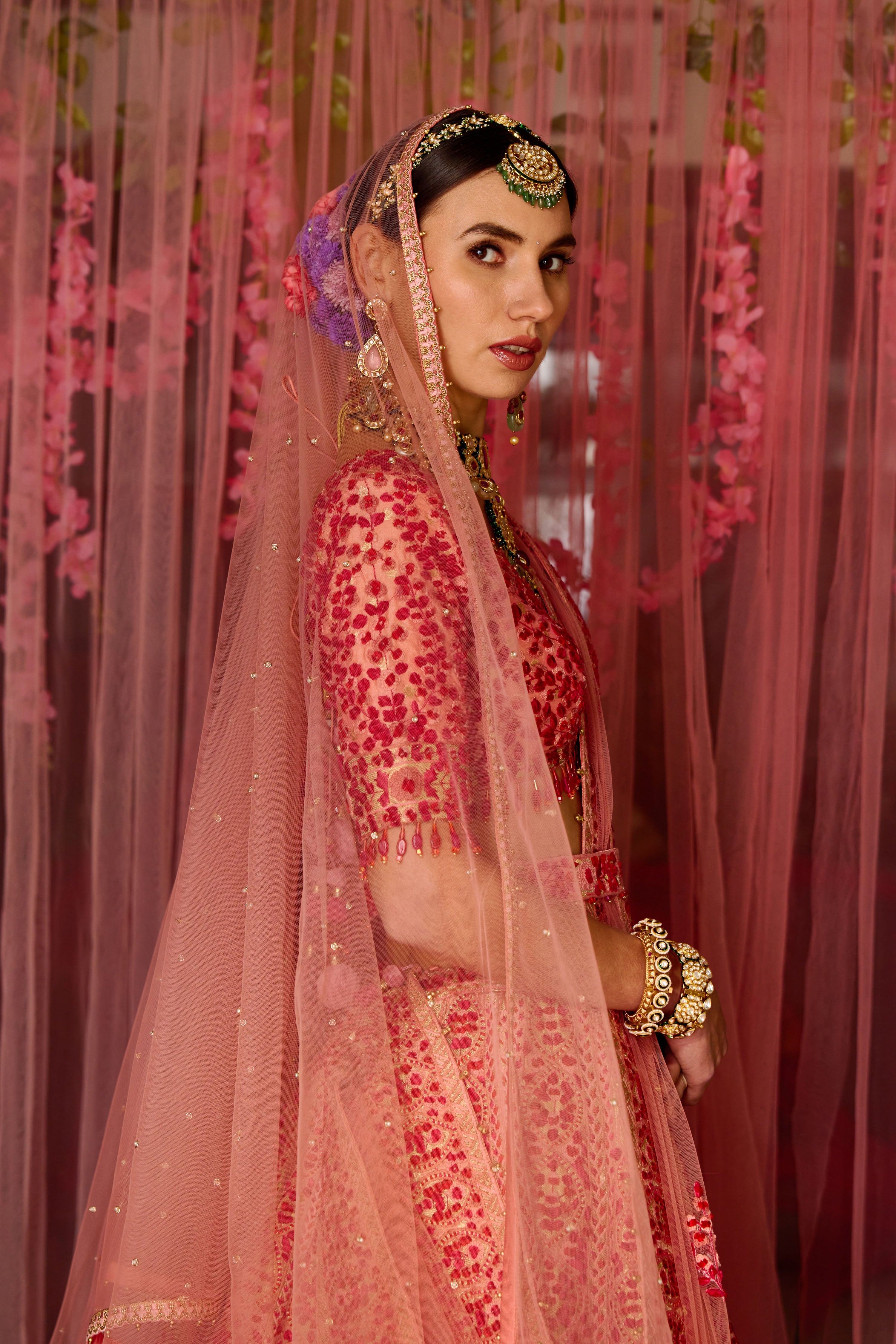 Multicoloured Pink Lehenga Set