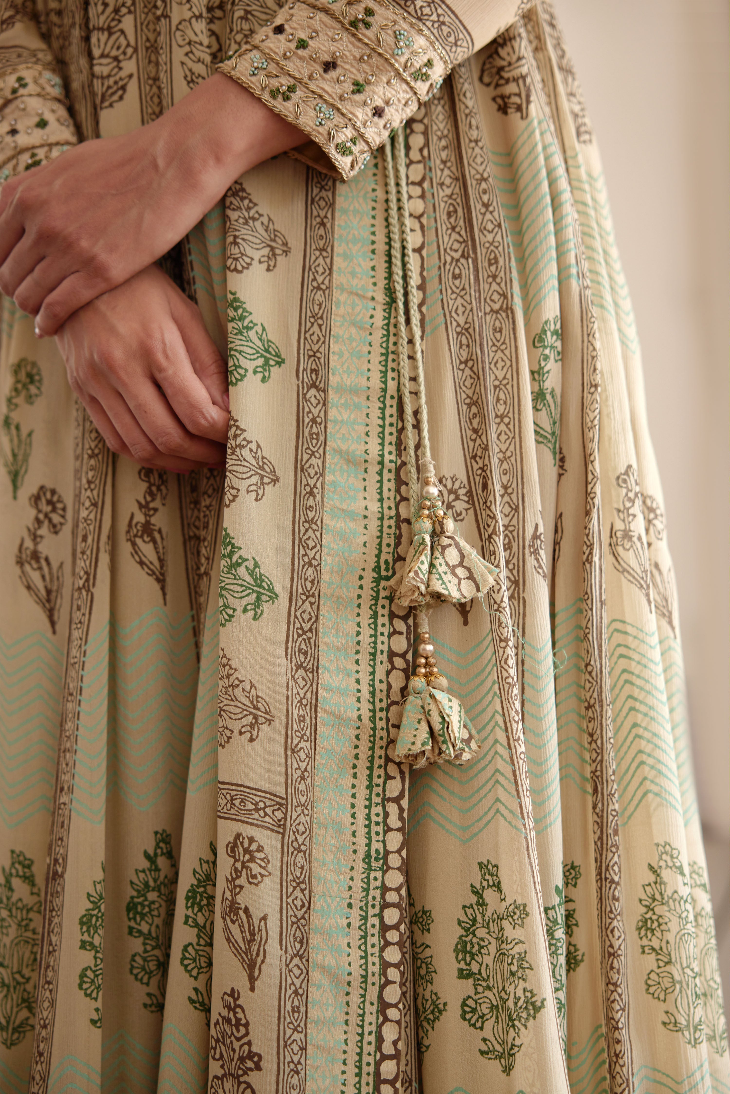 Neutral Green Anarkali Set