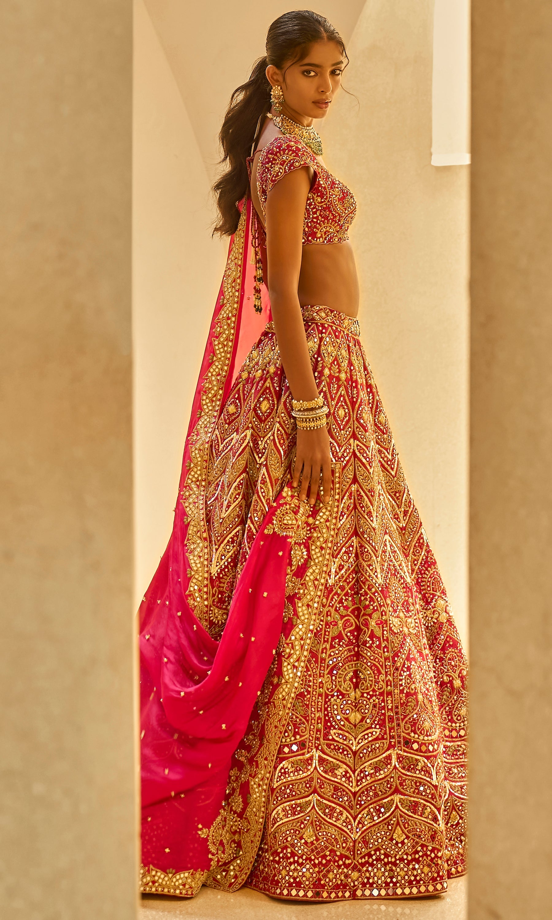 Wine and Fuchsia Lehenga Set