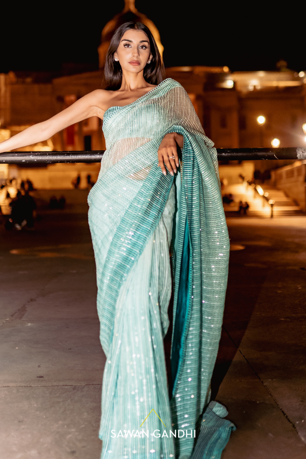 Sage green handloon organza saree