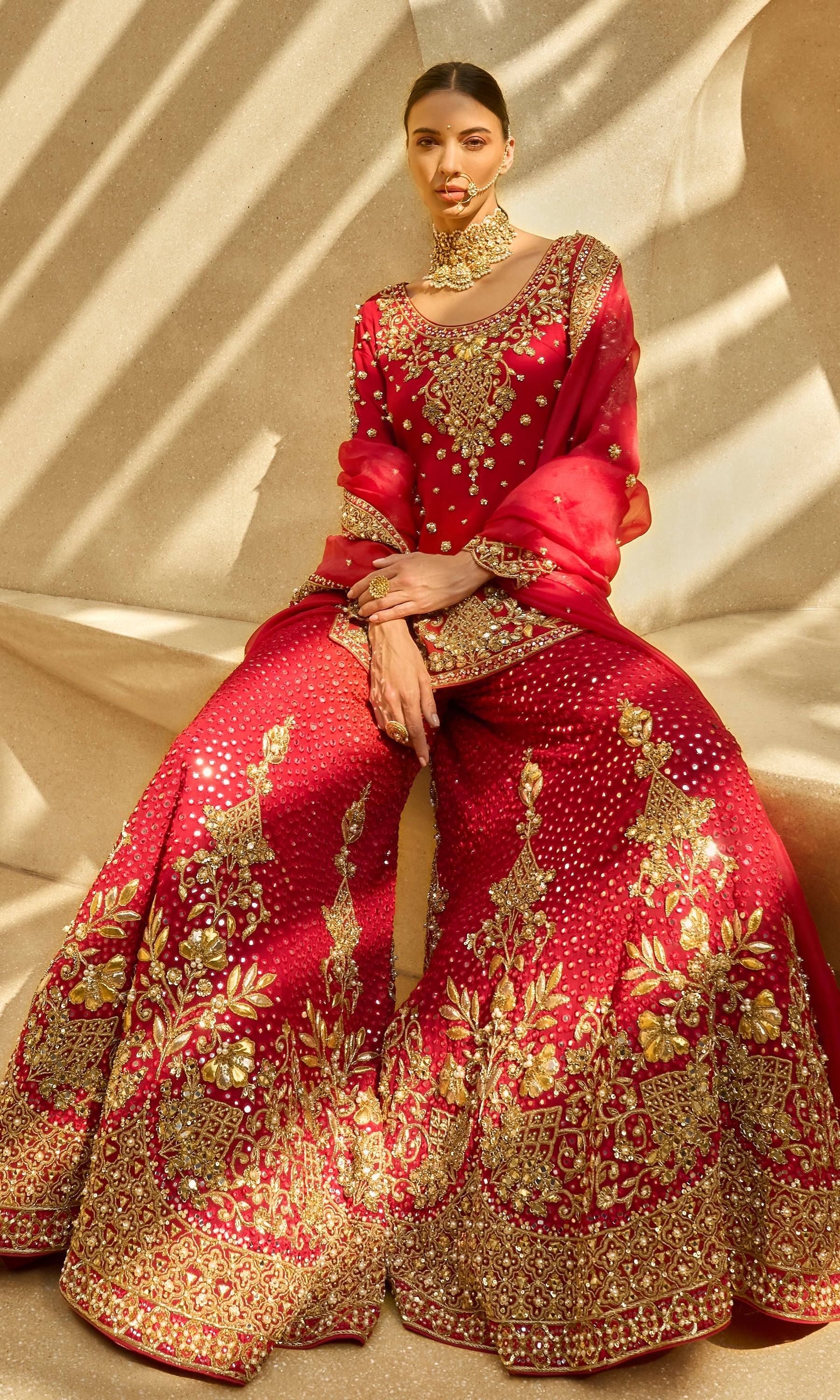 Ruby Red Sharara Set