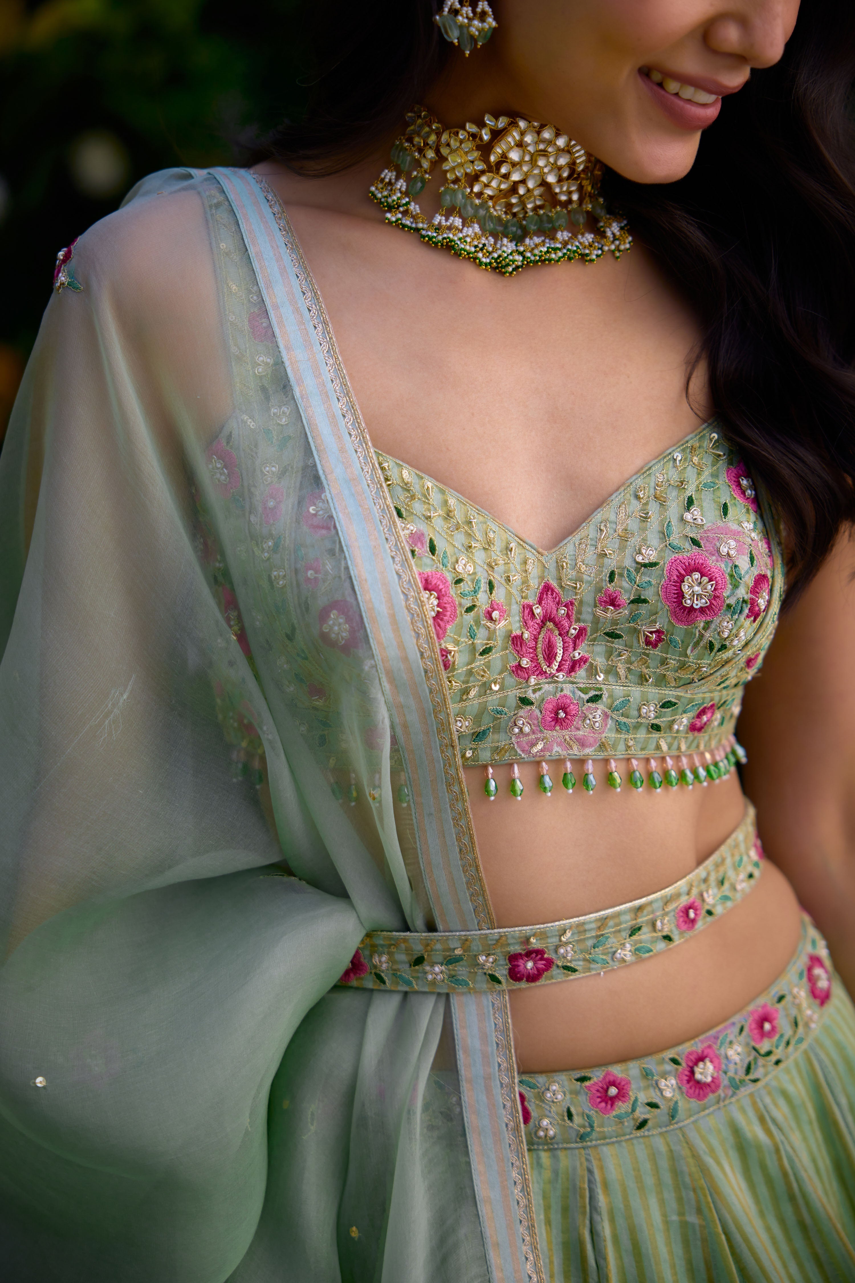 Smoke Green Lehenga Set