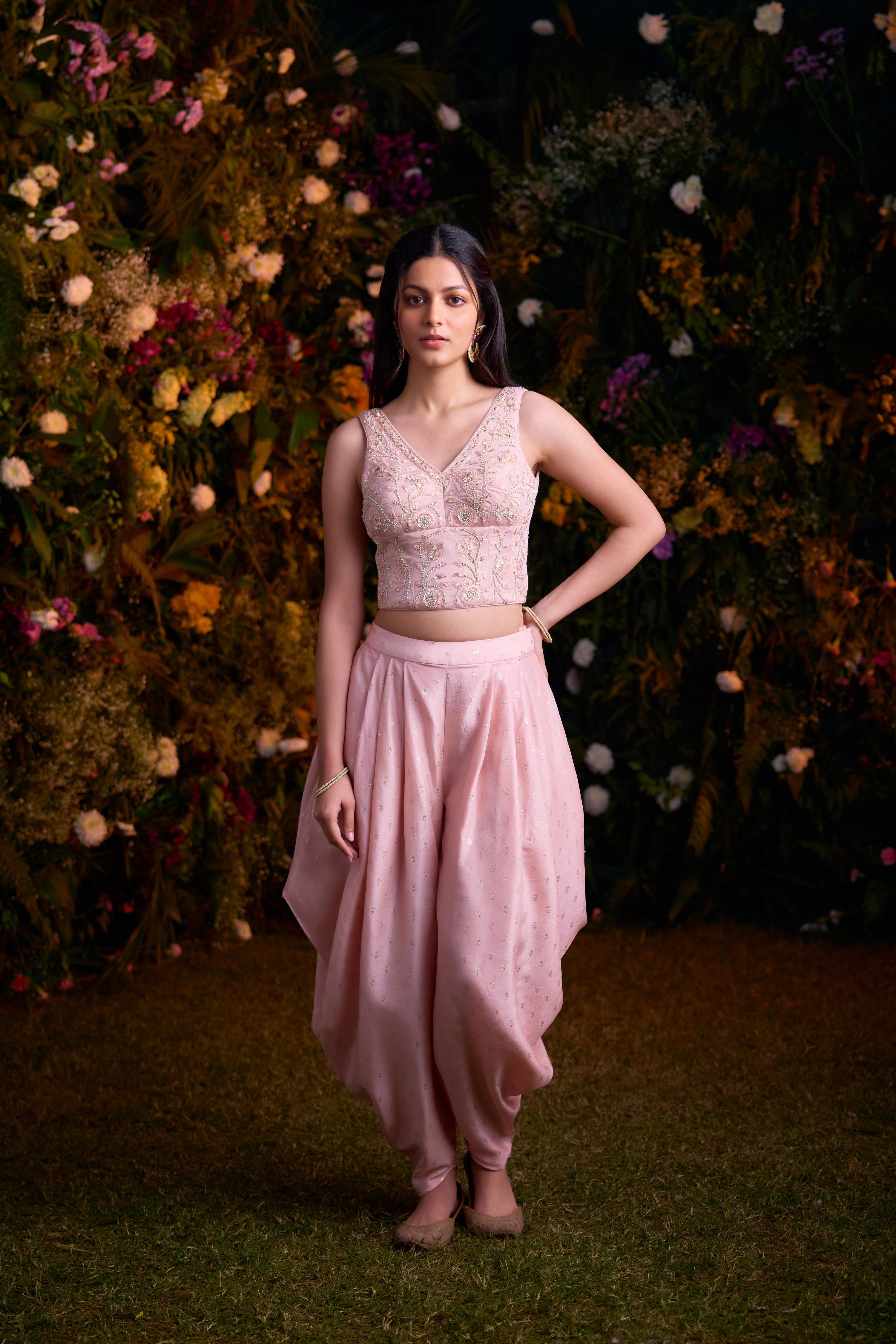 Shell Pink Cape Dhoti Set