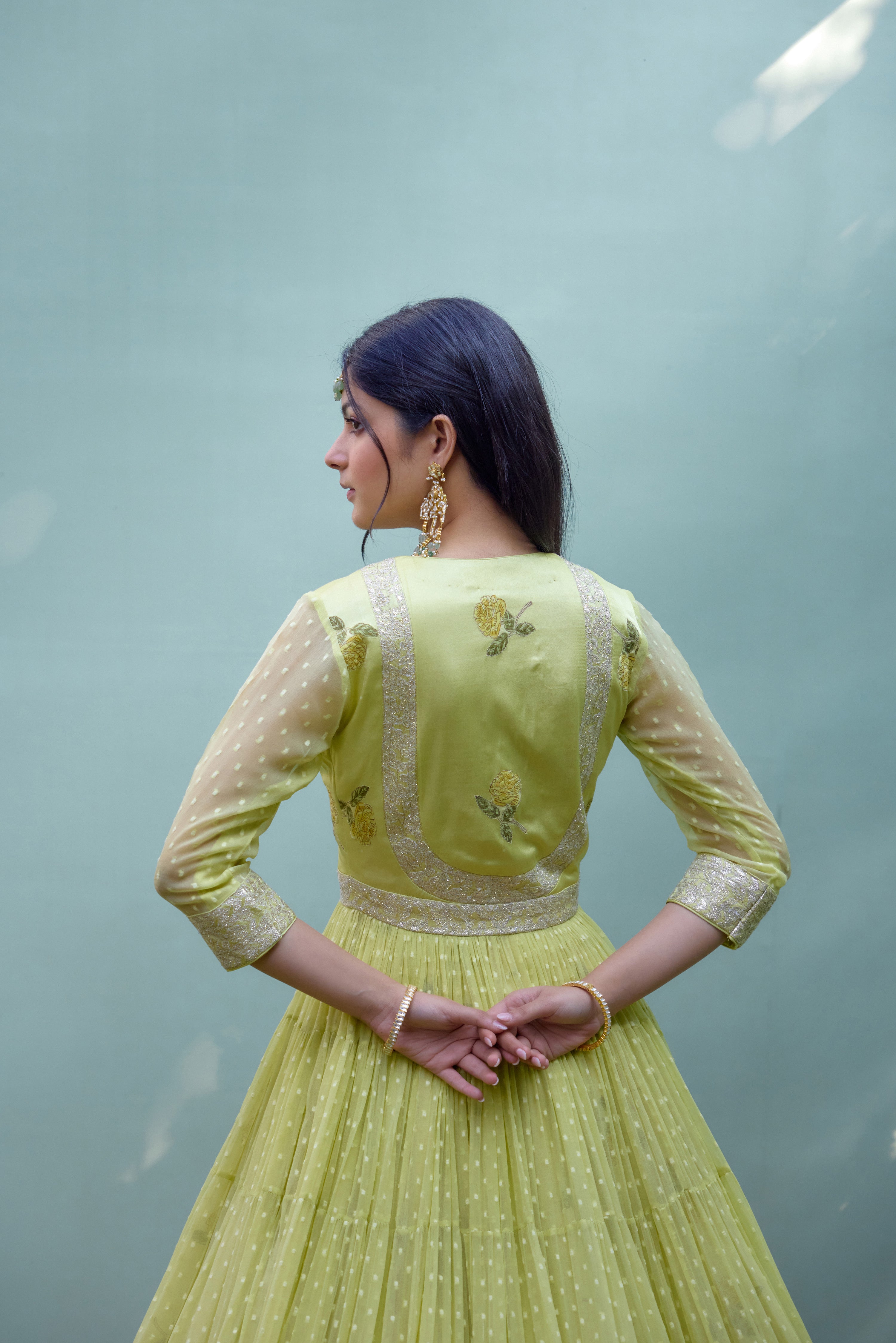 Canary Yellow Angrakha Skirt Set