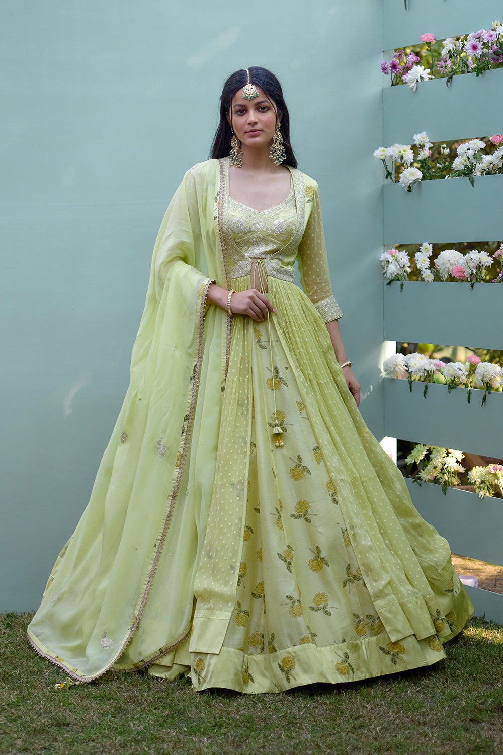 Canary Yellow Angrakha Skirt Set