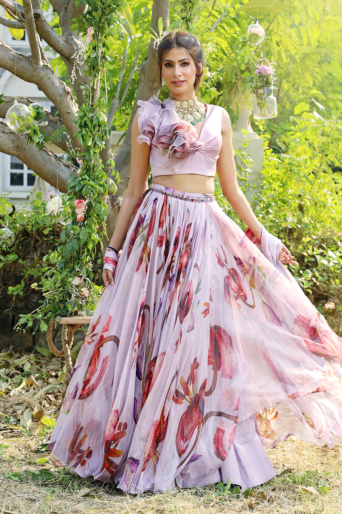 Lilac Printed Lehenga Set