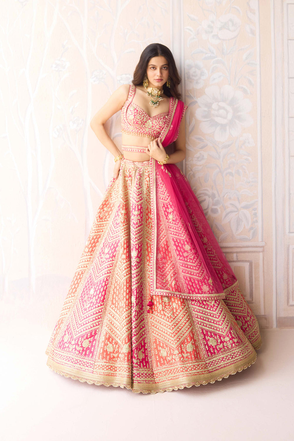 Coral Orange Pink Lehenga Set.