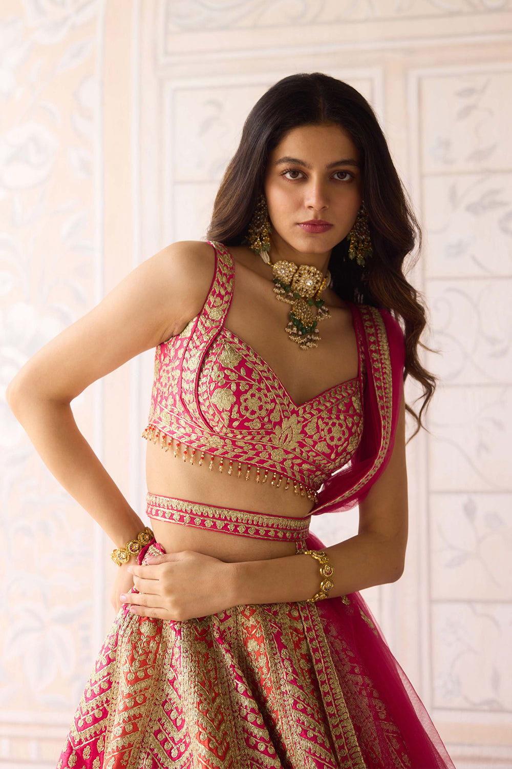 Coral Orange Pink Lehenga Set.