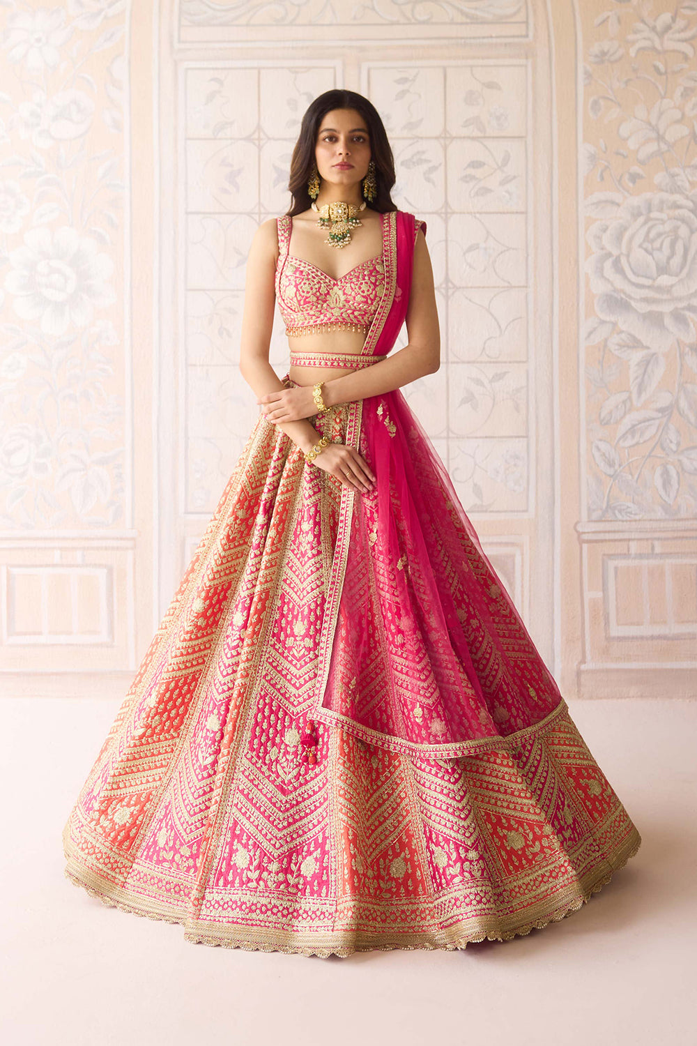 Coral Orange Pink Lehenga Set.