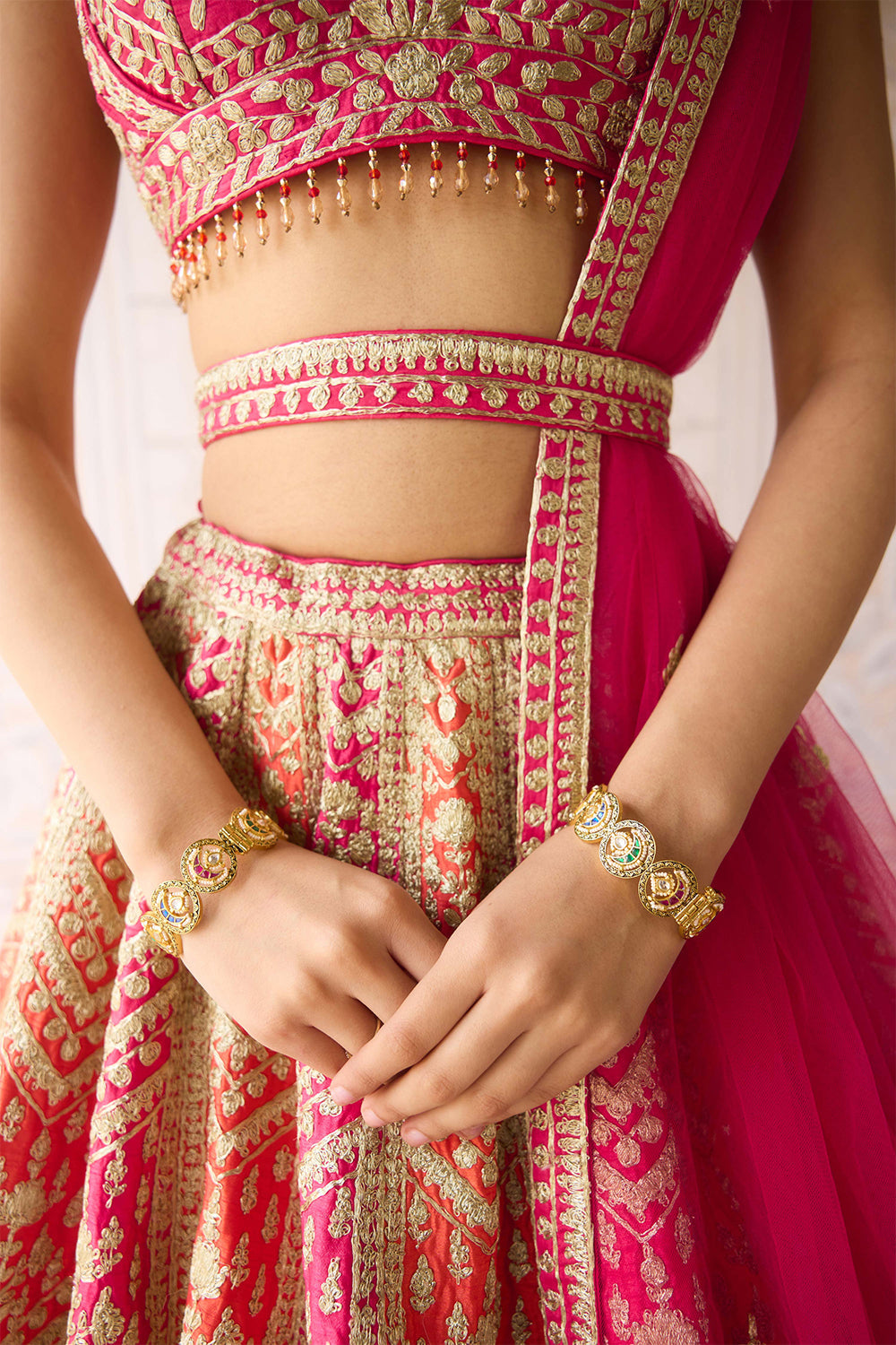 Coral Orange Pink Lehenga Set.