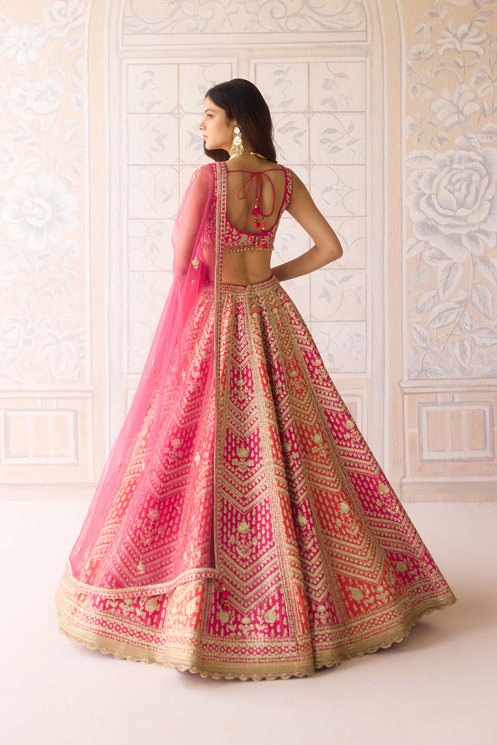 Coral Orange Pink Lehenga Set.